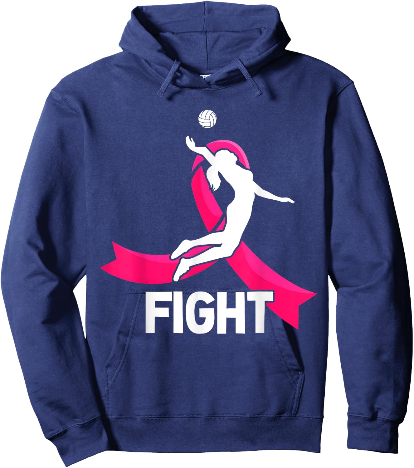 Fight Breast Cancer Volleyball Pink Ribbon Awareness Women Hoodie - Hoodie | Navy