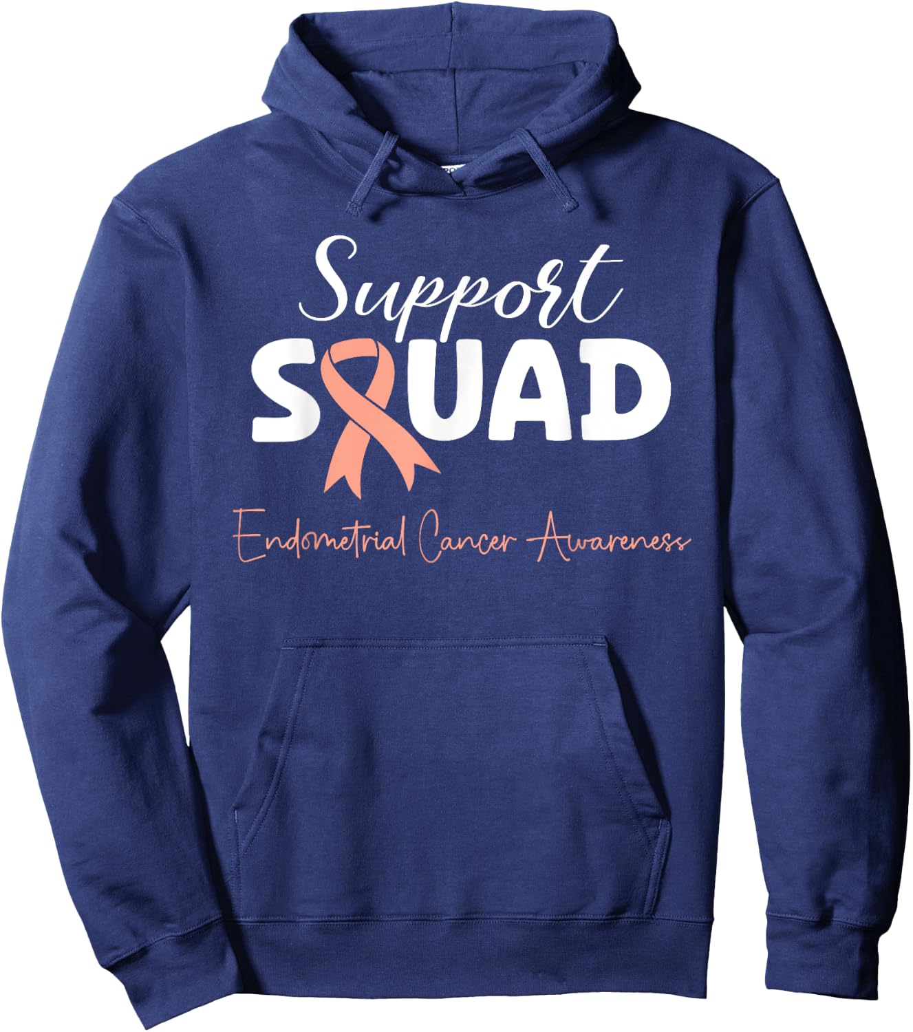 Endometrial Cancer Peach Ribbon Uterine Cancer Support Squad Hoodie - Hoodie | Navy