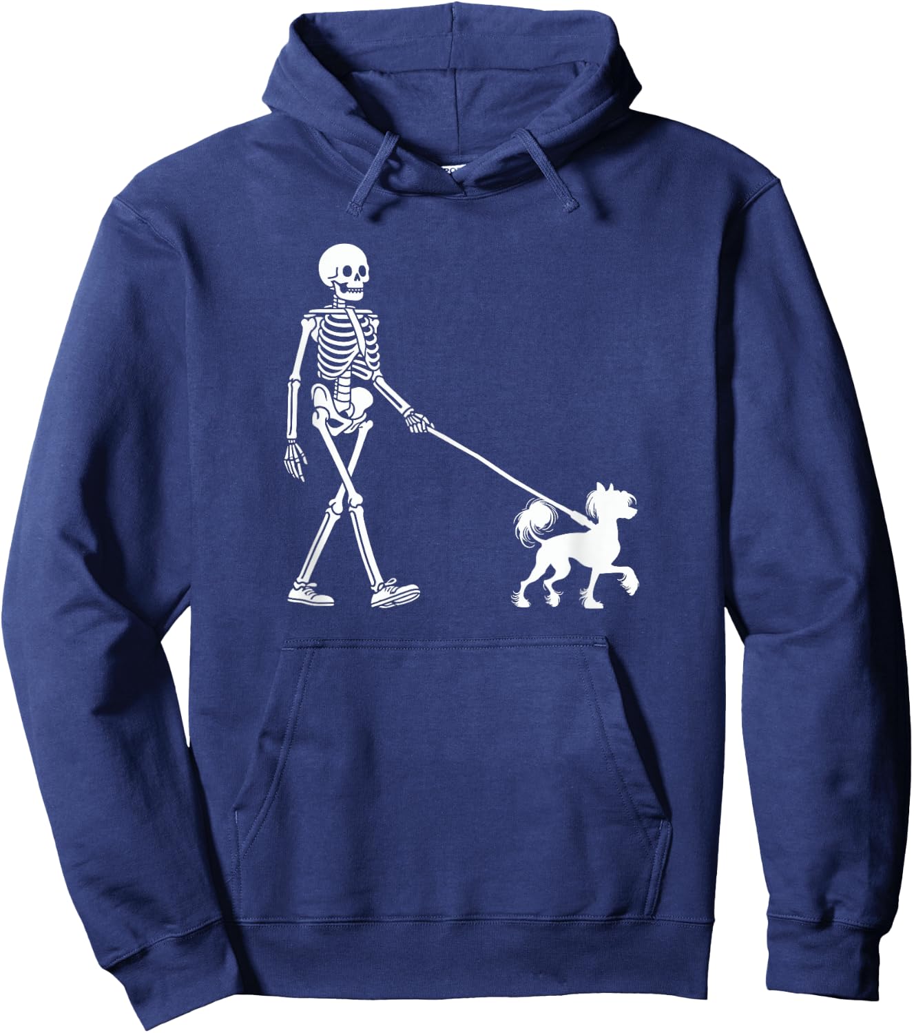 Skeleton Walking a Dog Chinese Crested Dog Halloween Outfit Hoodie - Hoodie | Navy