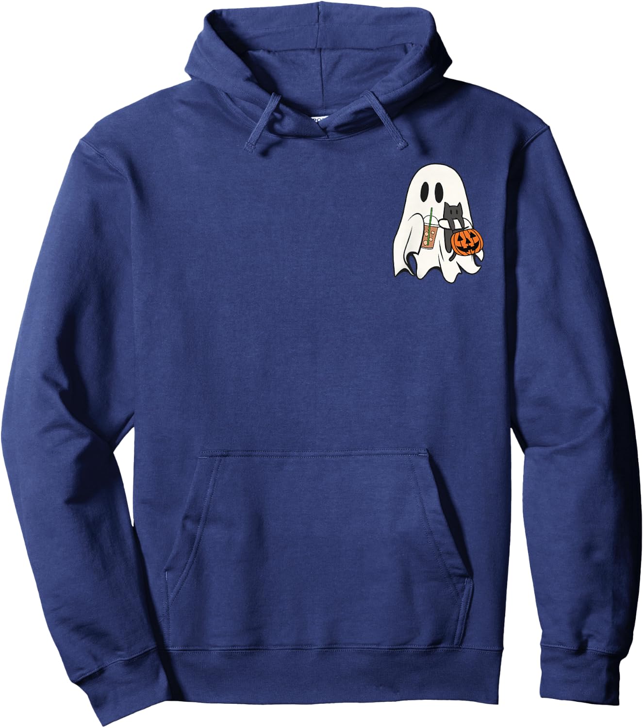 Cute Ghost Cat Iced Coffee Spooky Season Halloween Costume Hoodie - Hoodie | Navy
