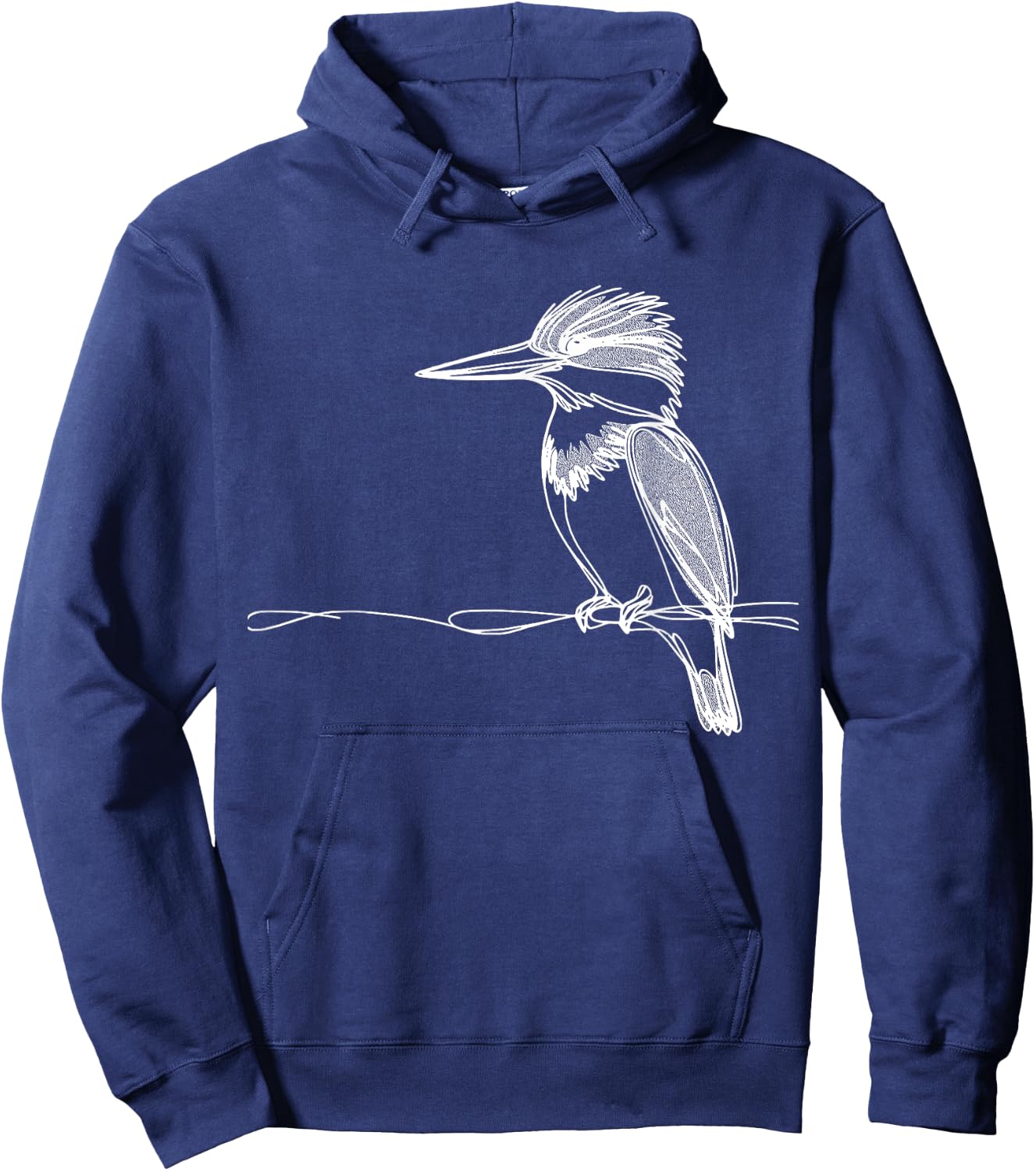 Line Art Bird & Ornithologist Belted Kingfisher Hoodie - Hoodie | Navy