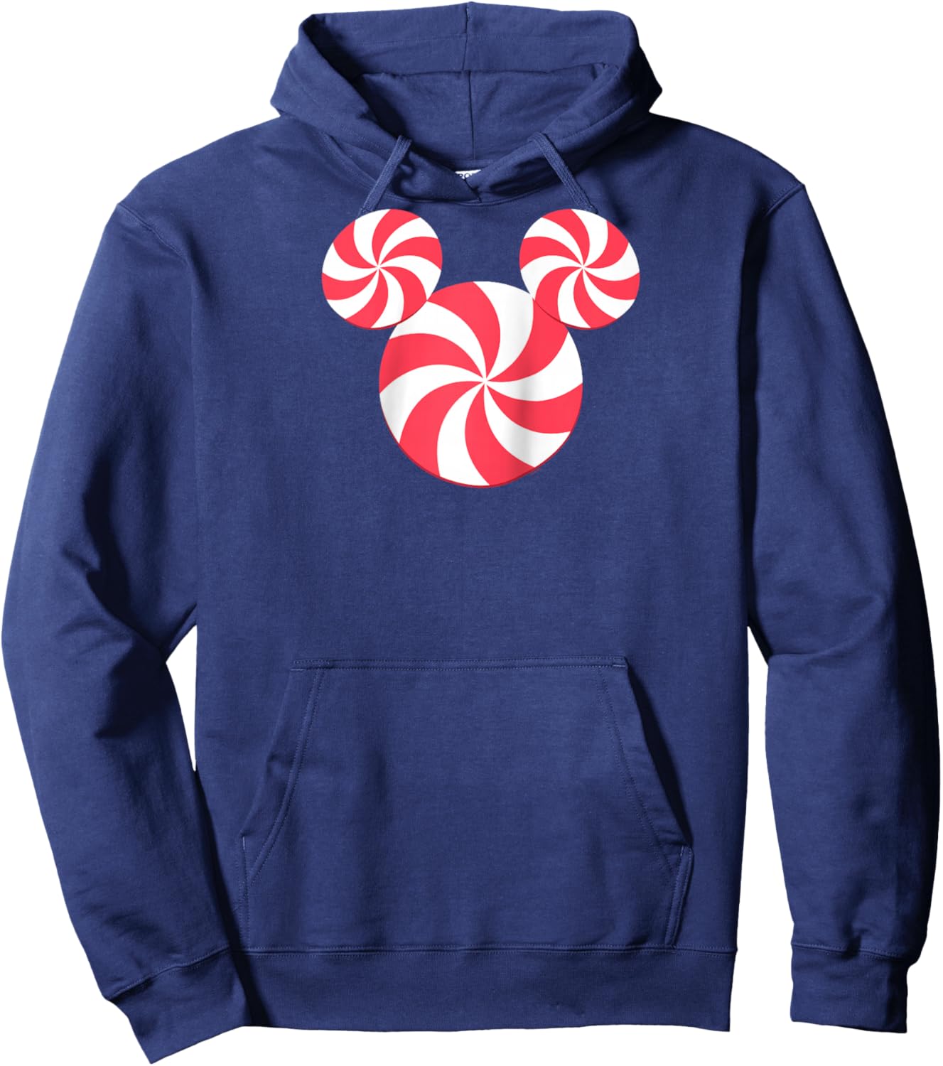 Disney Mickey Mouse Icon Christmas Peppermint Candy Holiday Raglan Baseball Hoodie - Hoodie | Navy