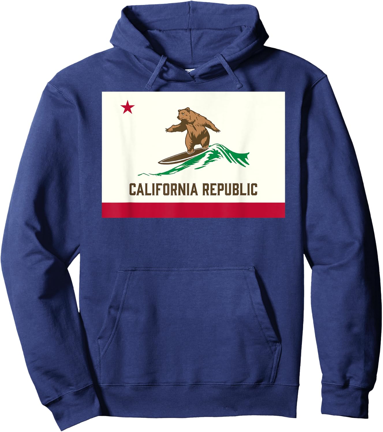 California Republic Bear Surfing-State Flag Inspired Design Hoodie - Hoodie | Navy