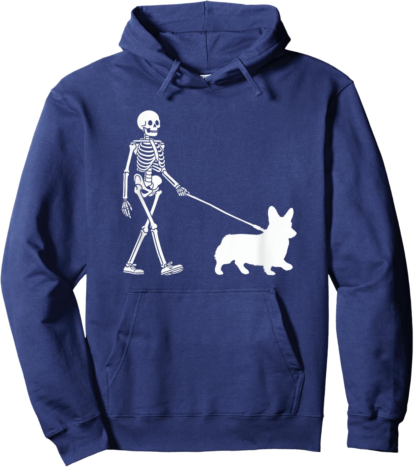 Skeleton Walking a Dog Corgi Lover Halloween Outfit Hoodie - Hoodie | Navy