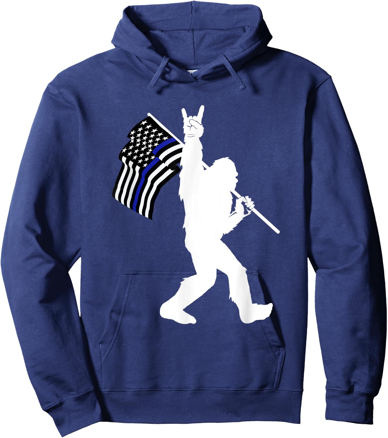 Funny Bigfoot Rock and Roll Thin Blue Line Flag for Police Hoodie - Hoodie | Navy