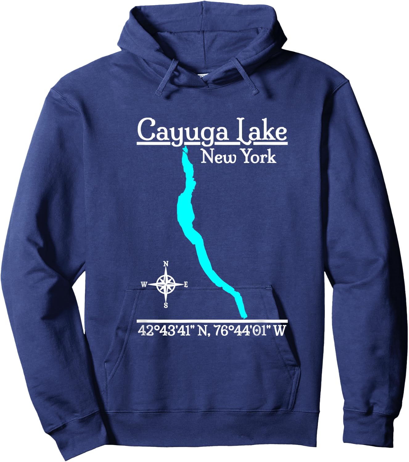 Designed by GeoGearCo Cayuga Lake - New York - -Adults - Black - Small - Short Sleeve - Modern - Nature - Camping - All Seasons Hoodie - Hoodie | Navy