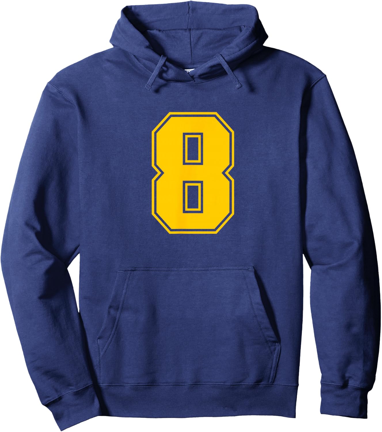 Number #8 Yellow Sports Team Number Hoodie - Hoodie | Navy