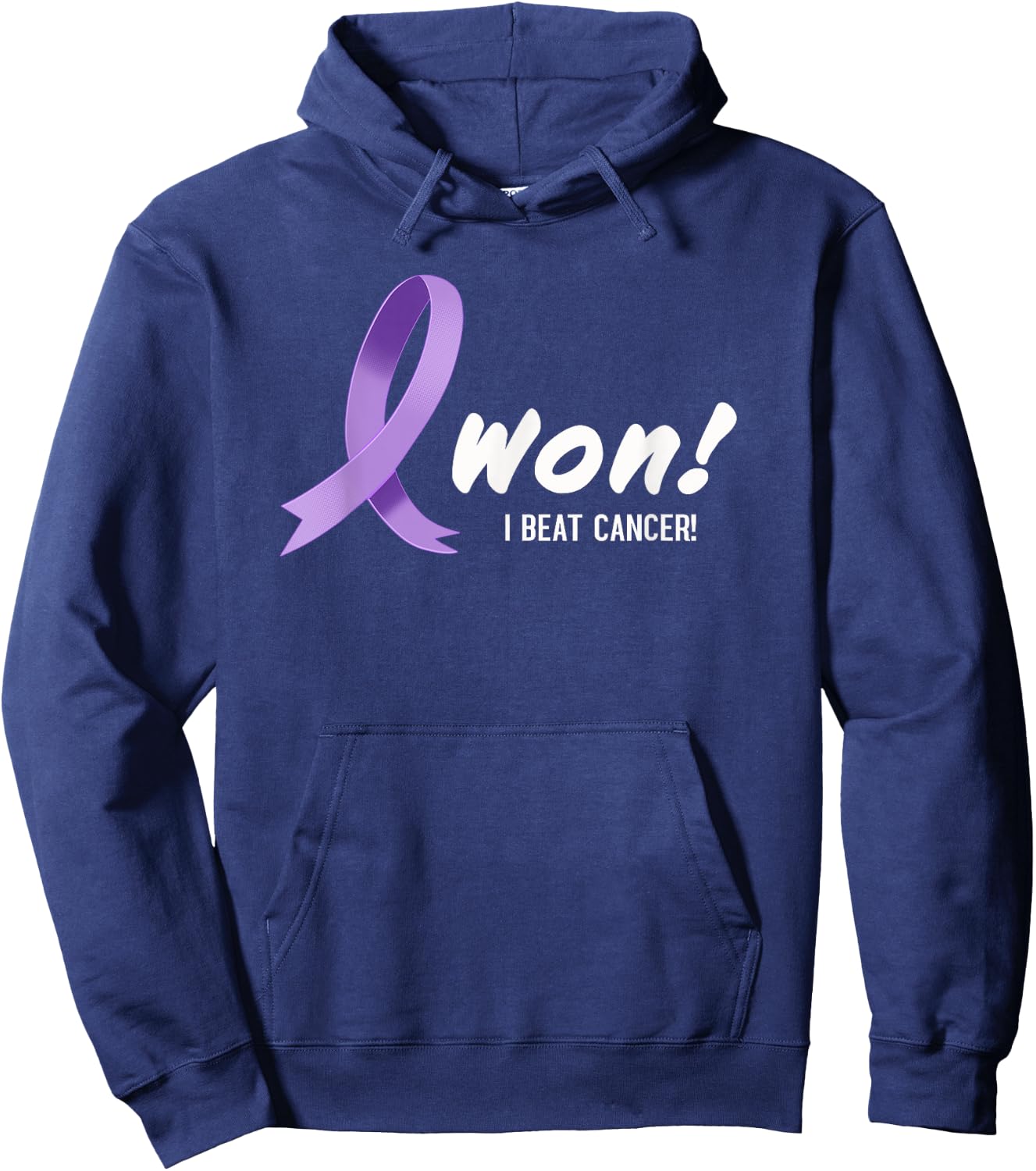 I Beat Cancer, I Won! Lavender Ribbon For All Types Cancer Hoodie - Hoodie | Navy