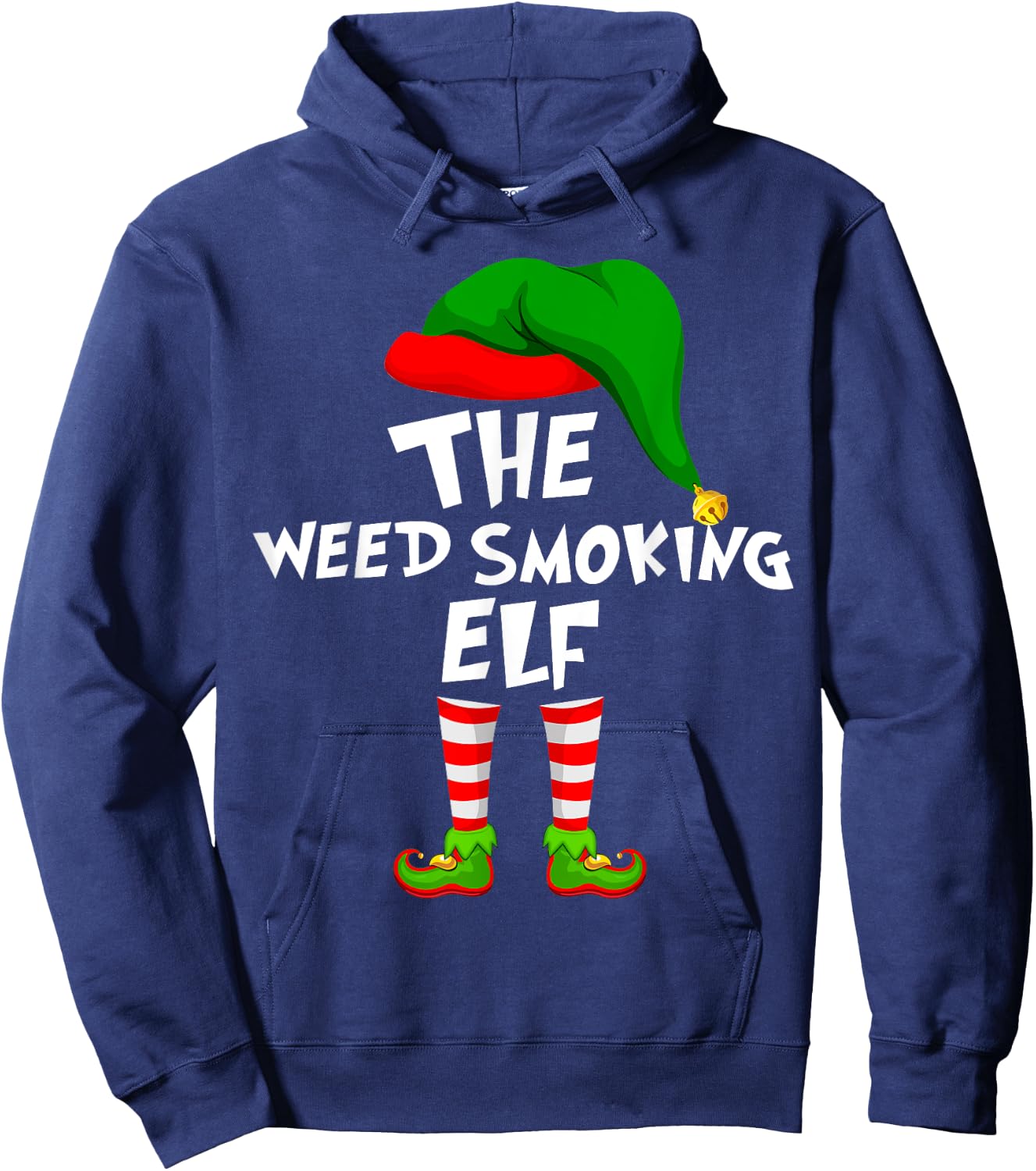 Funny Matching Family Christmas Weed Smoking Elf Hoodie - Hoodie | Navy