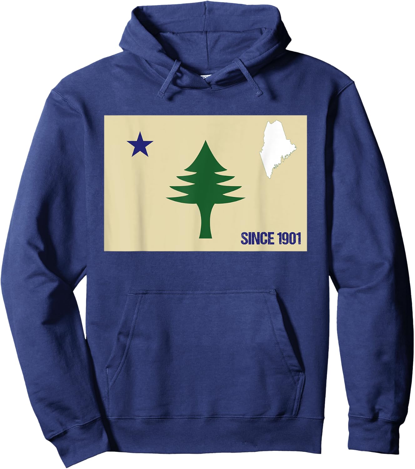 Maine Pine Tree State Flag Pride Patriotic Retro Vintage Hoodie - Hoodie | Navy