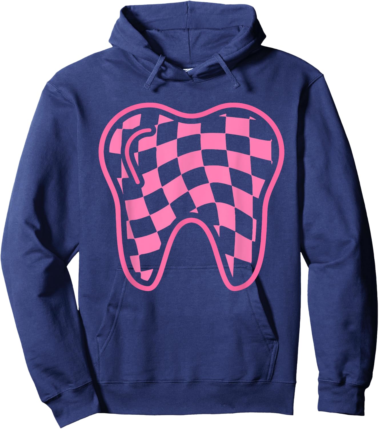 Checkerboard Tooth Dental Hygienist Squad Groovy Dentist Hoodie - Hoodie | Navy