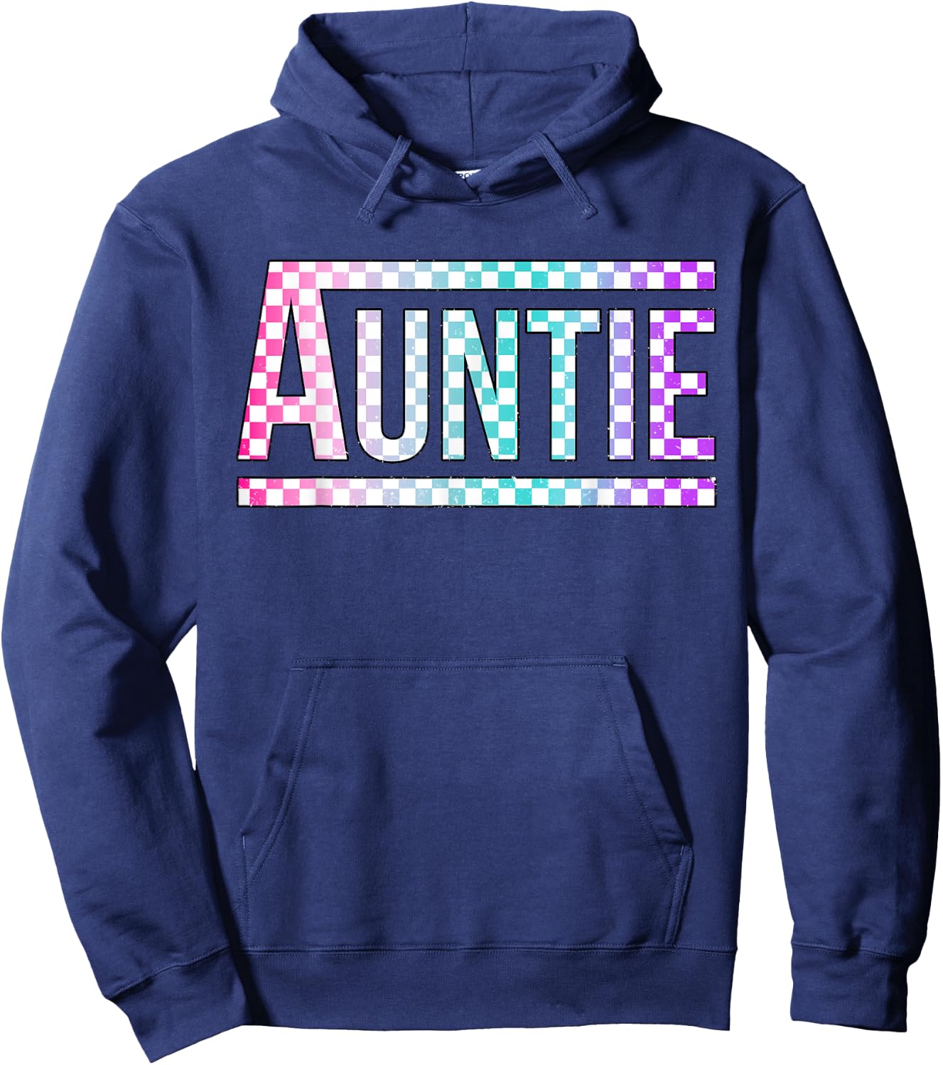 Auntie Checkered Tie Dye Family Mother's Day Pit Crew Women Hoodie - Hoodie | Navy