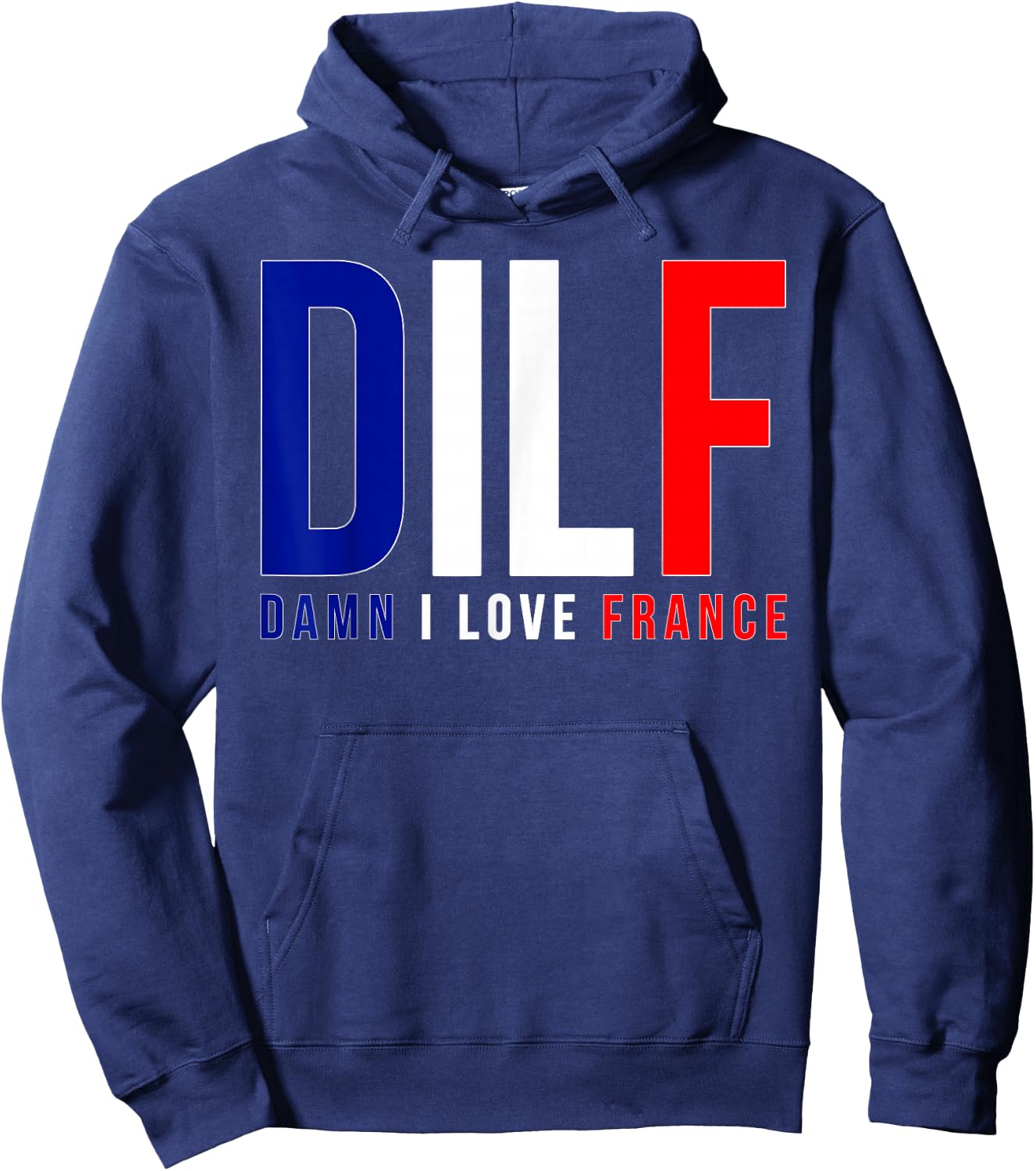 DILF Damn I Love France Funny Adult Naughty Quote Flag Joke Hoodie - Hoodie | Navy