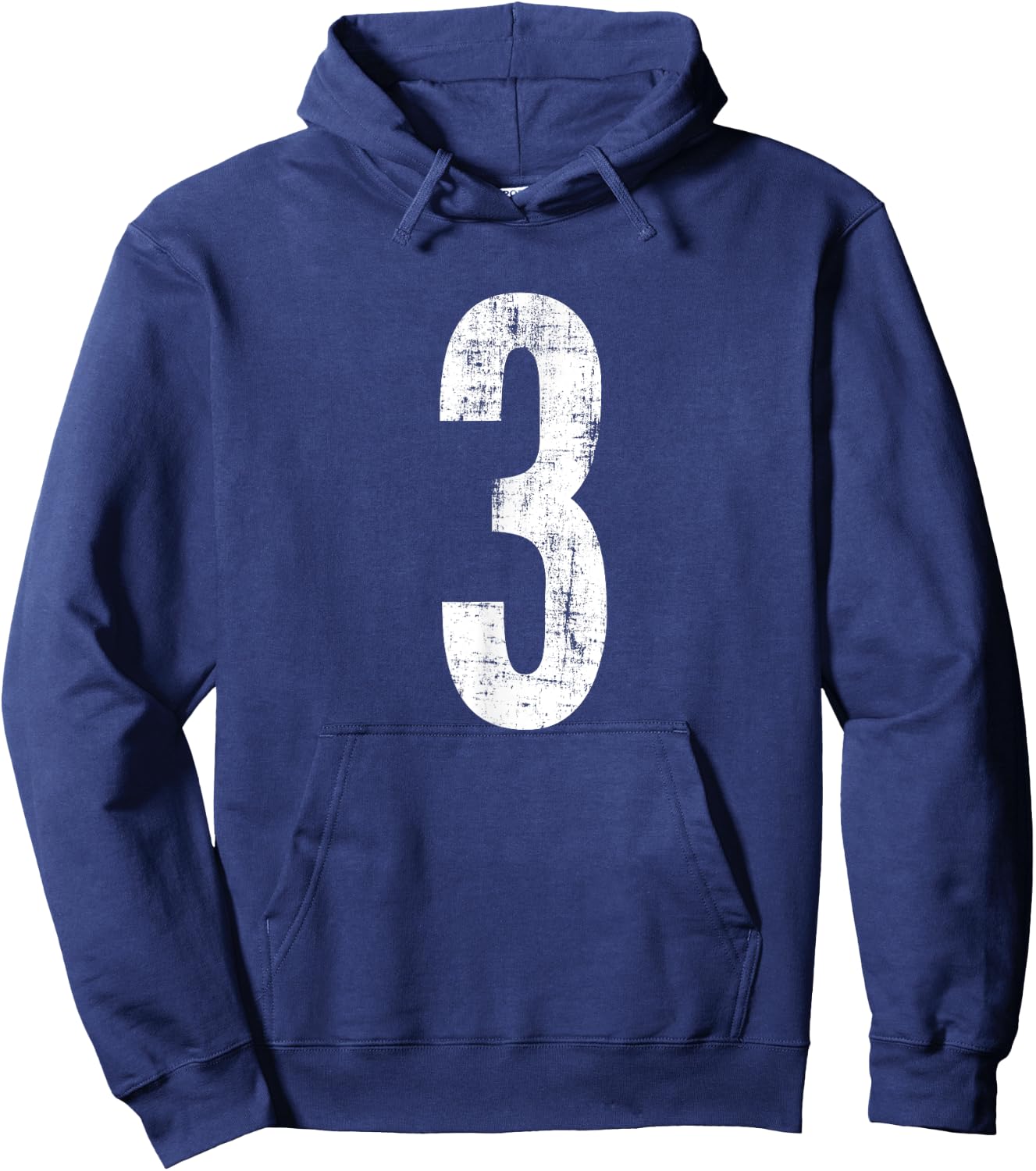 Number 3 Three Distressed Vintage Sport Team Player's Hoodie - Hoodie | Navy