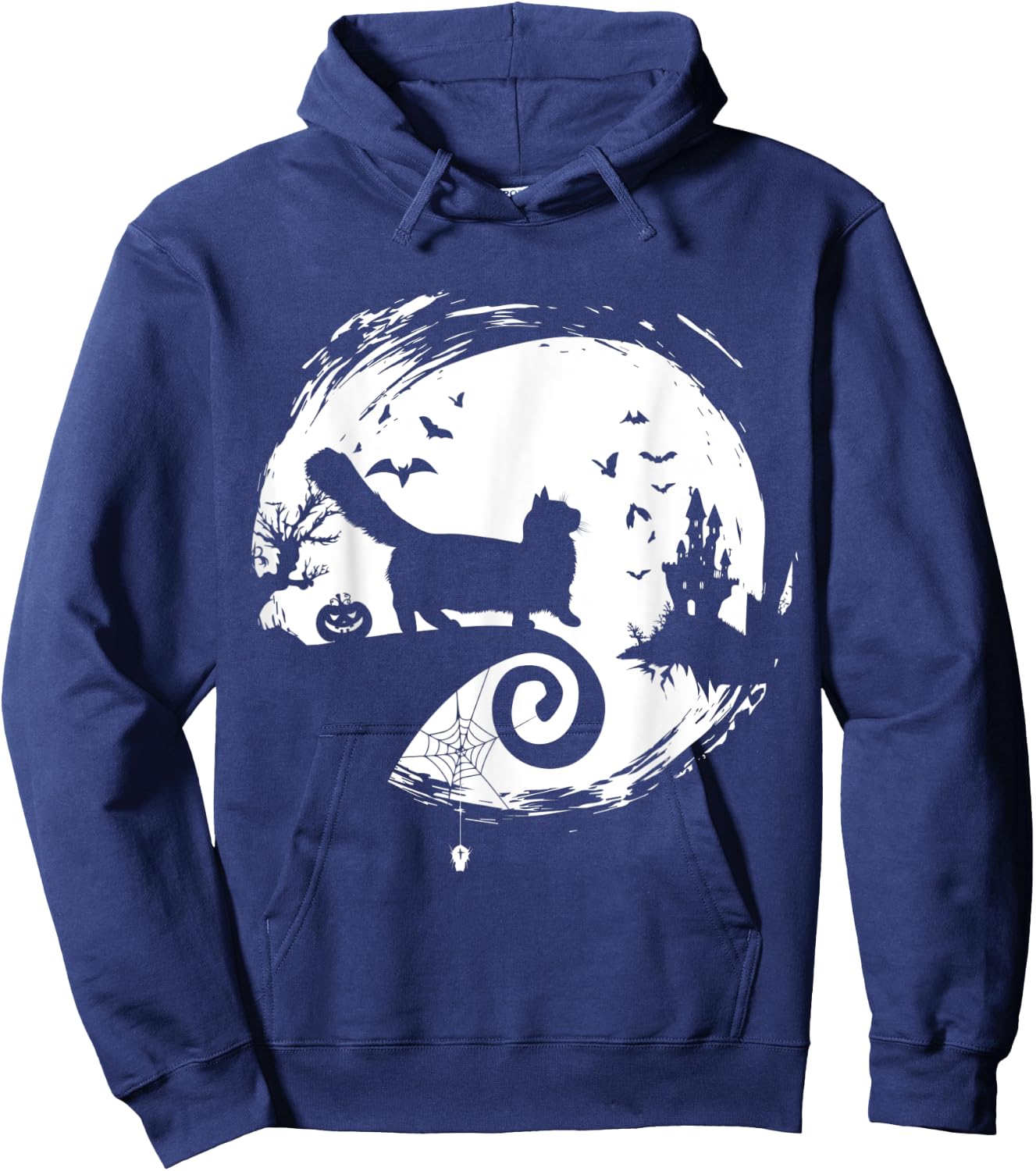 Munchkin Cat Halloween Costume Moon Silhouette Creepy Hoodie - Hoodie | Navy