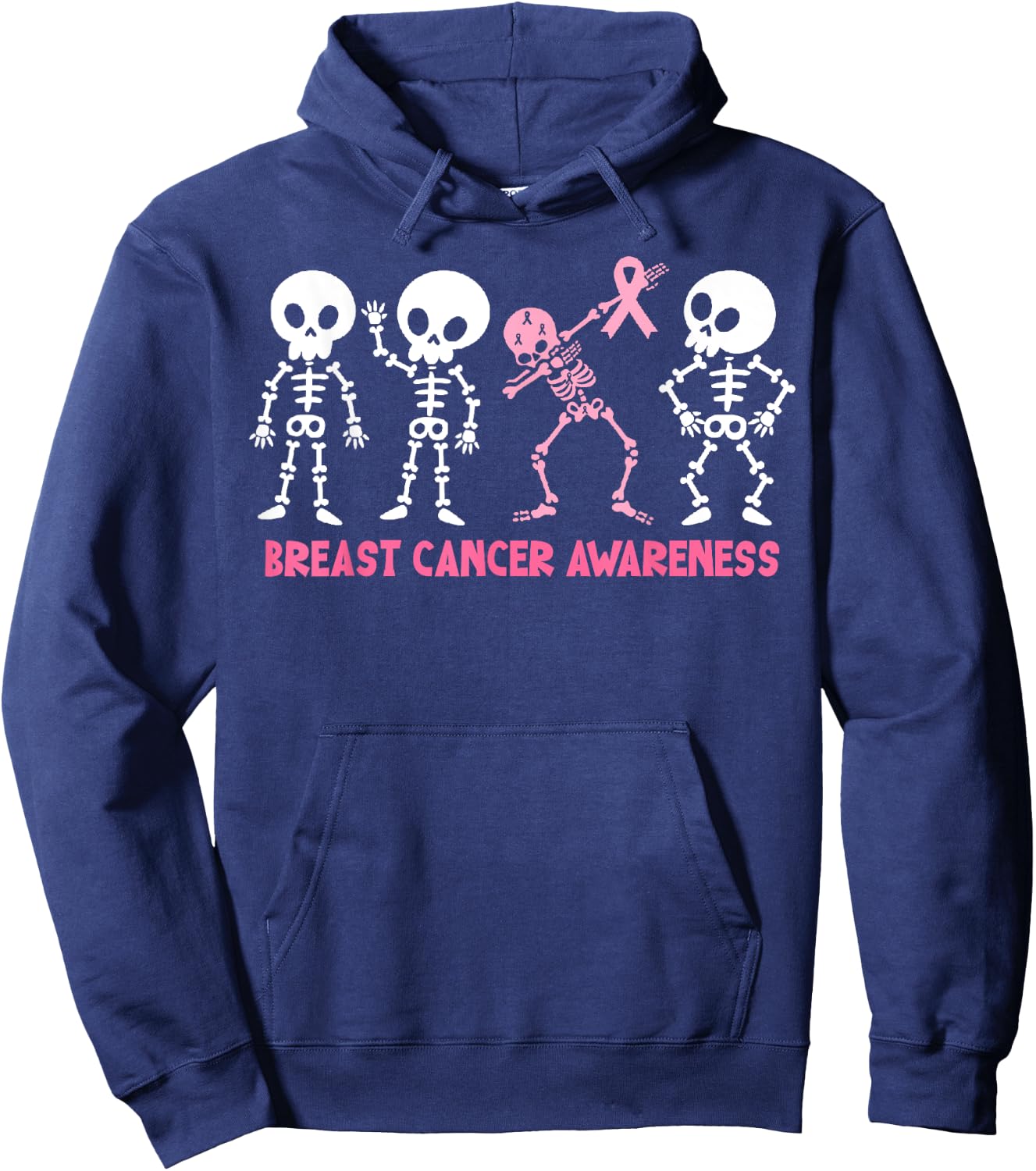 Pink Ribbon Breast Cancer Awareness Skeleton Women Men Kids Hoodie - Hoodie | Navy