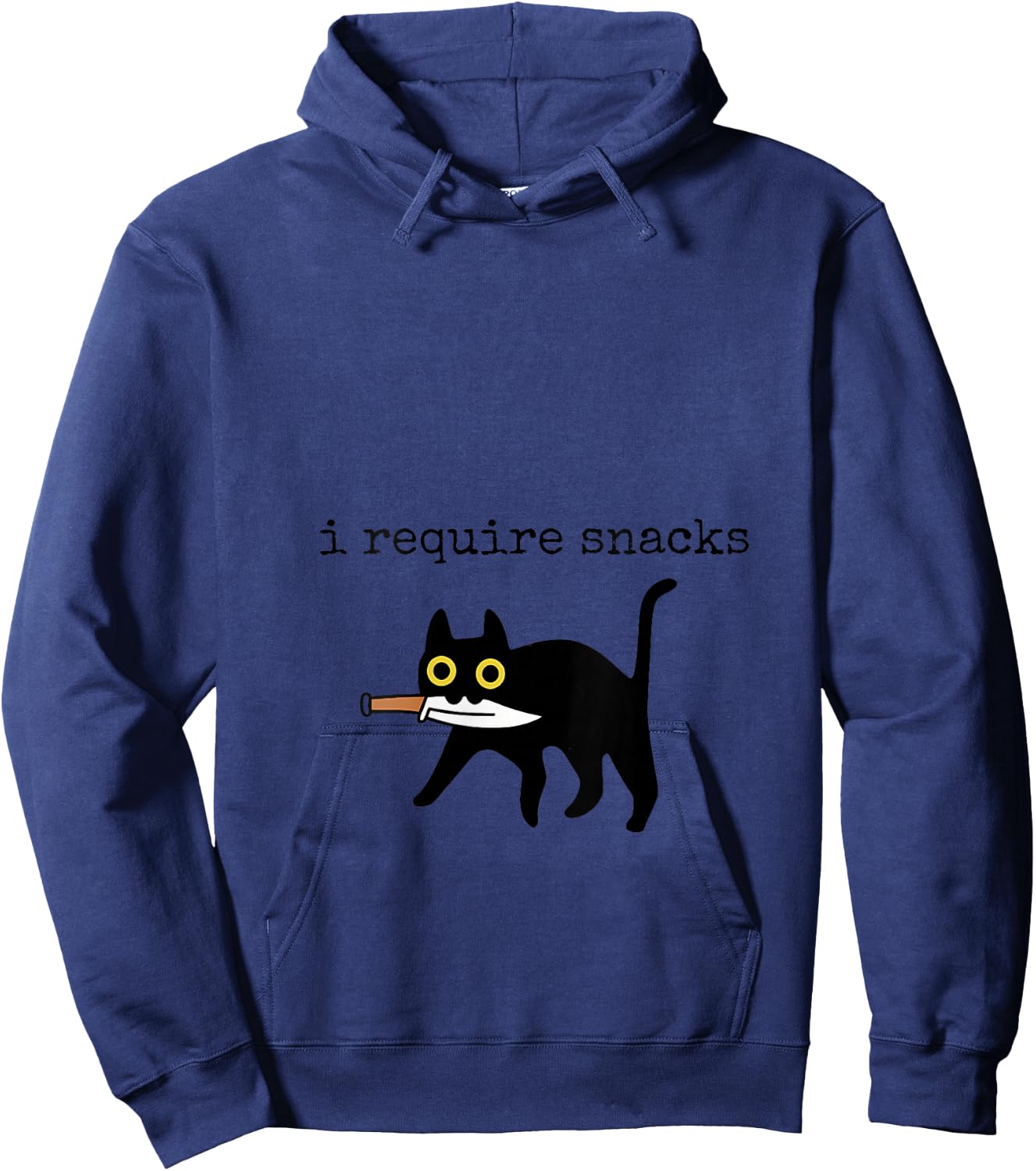 I Require Snacks Funny Black Cat Funny Quote Cat Lovers V-Neck Hoodie - Hoodie | Navy