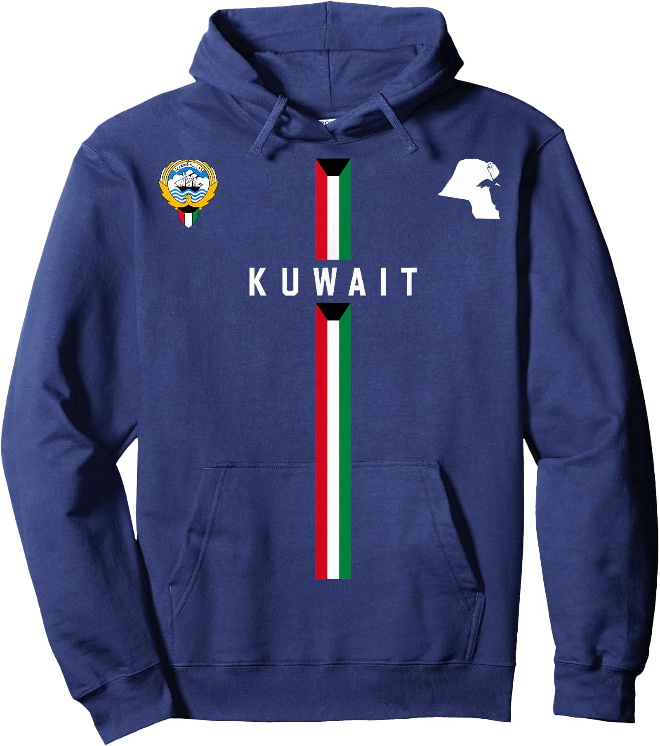 Kuwait Flag, Silhouette map of Kuwait, National Emblem Hoodie - Hoodie | Navy