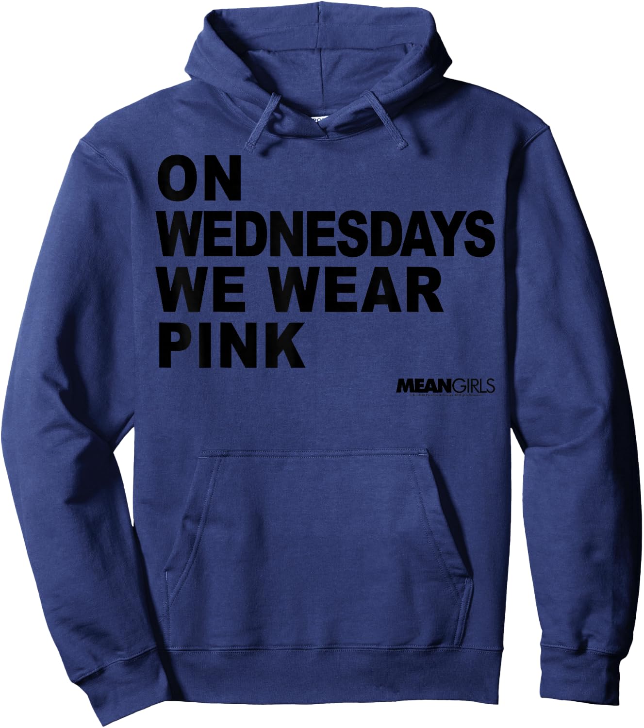 Mean Girls On Wednesdays We Wear Pink Stacked Text Hoodie - Hoodie | Navy