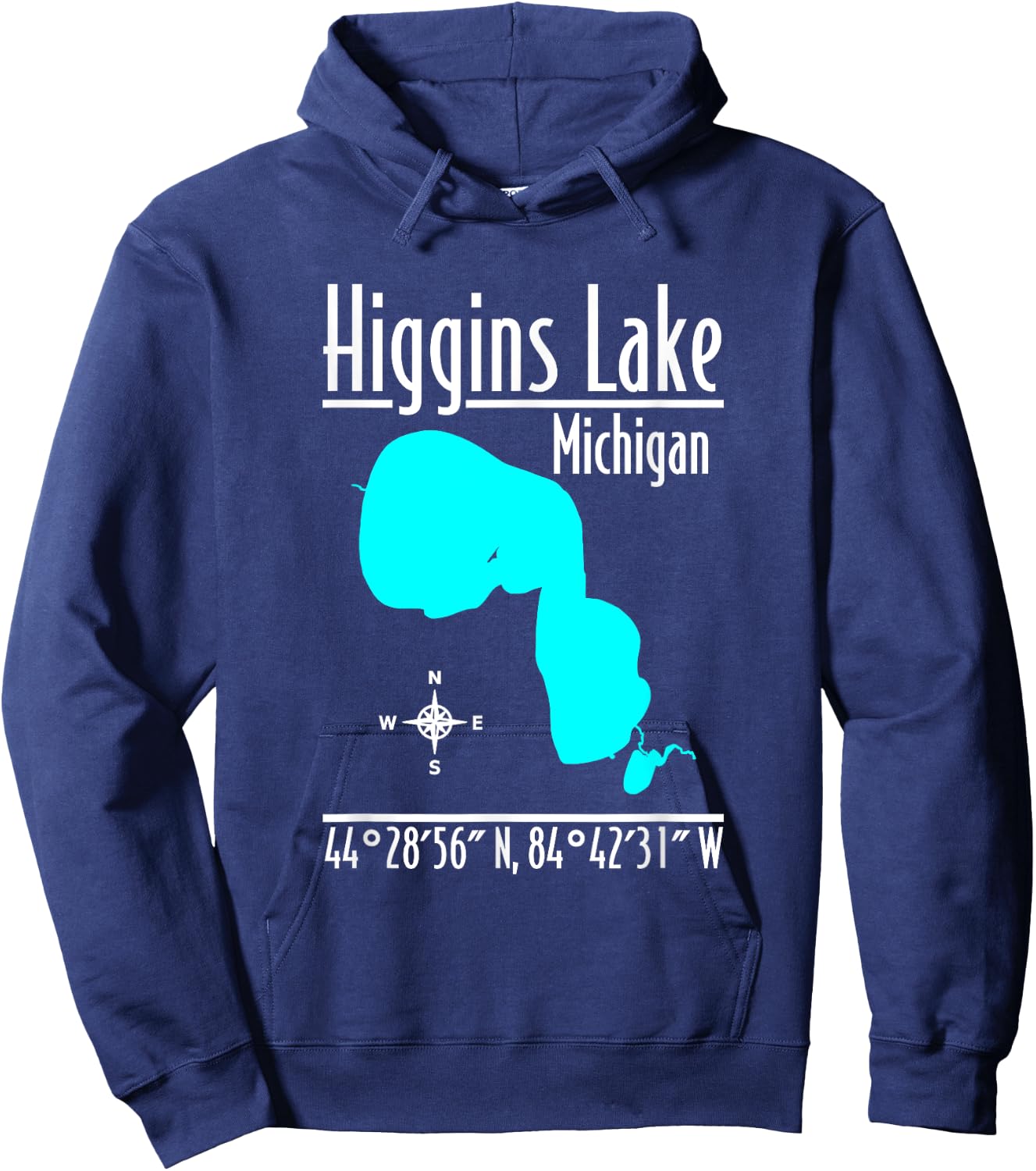 Modern Higgins Lake - Michigan Hoodie - Hoodie | Navy
