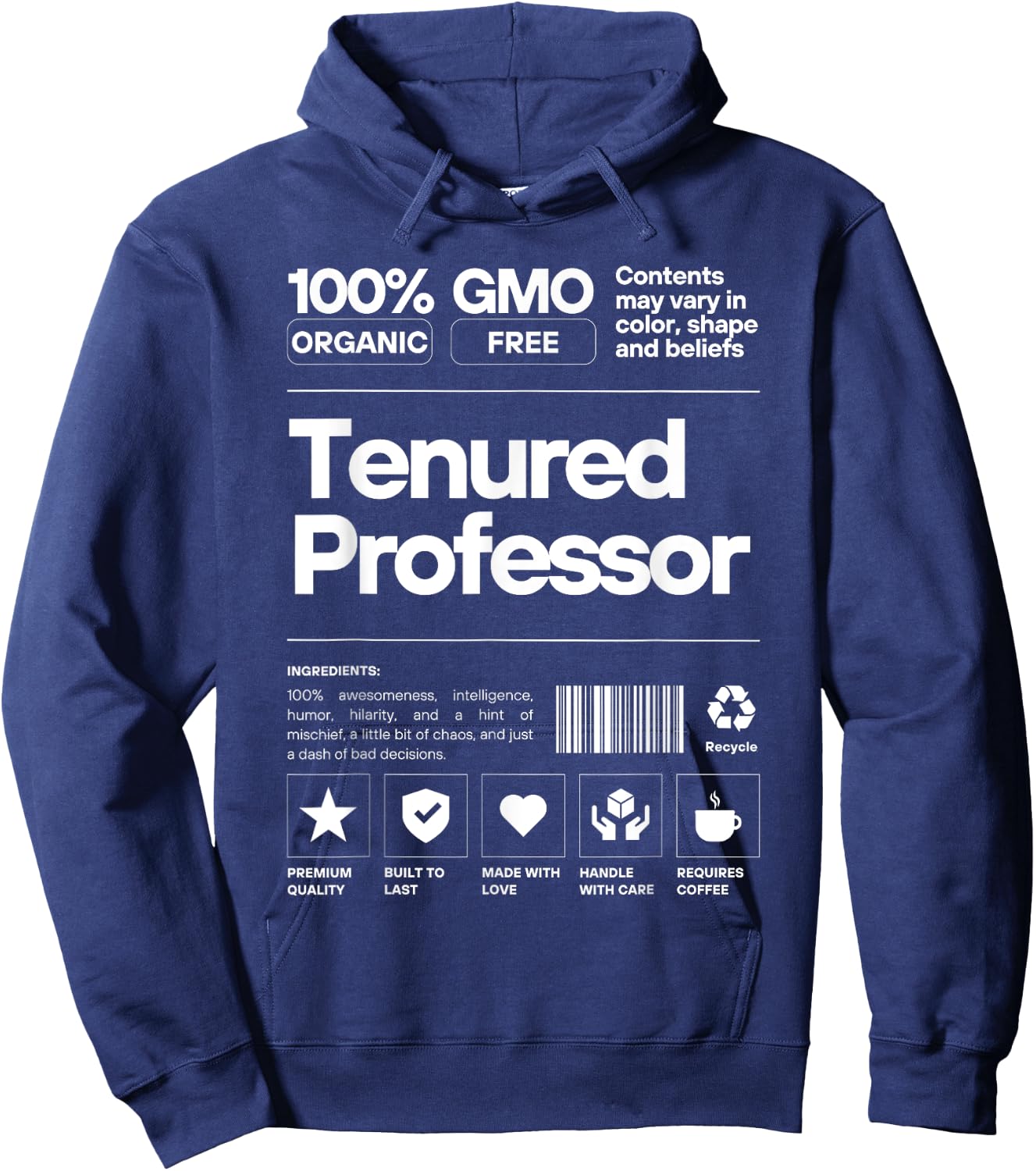 Tenured AF | Professor Promotion | Full Professor 100% Cotton Black Hoodie - Hoodie | Navy