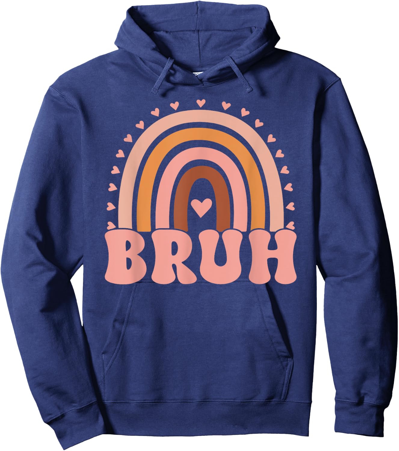 Rainbow Bruh For Girls Women Kids Youth 70s Funny Retro Hoodie - Hoodie | Navy