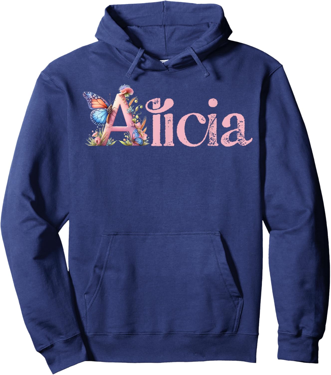 Alicia Initial A Spring Floral And Wings Name Hoodie - Hoodie | Navy