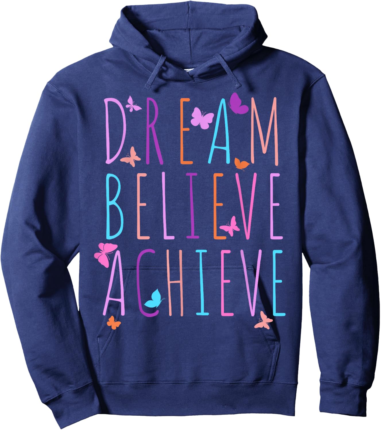 Affirmation Shirt for Girls Butterfly Dream Believe Achieve Hoodie - Hoodie | Navy