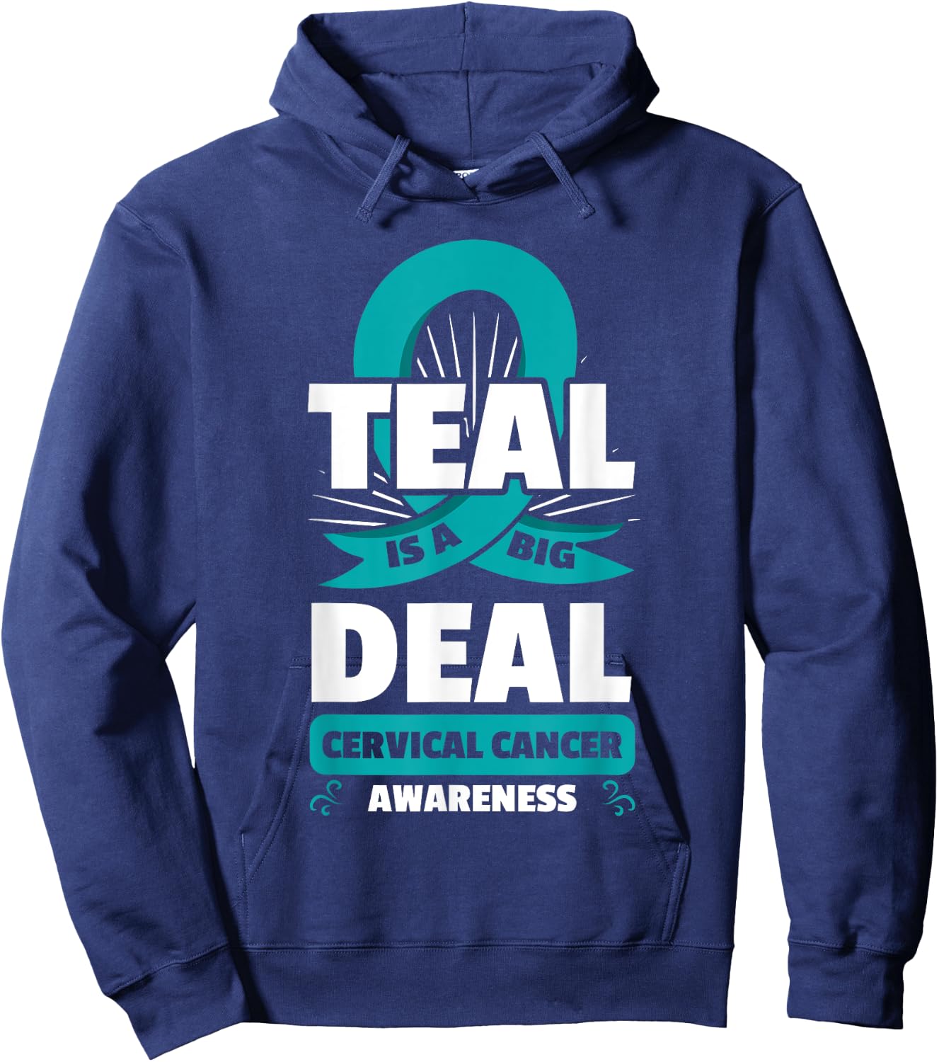 Teal Ribbon Cervical Cancer Squamous Cell Carcinomas Gift Hoodie - Hoodie | Navy