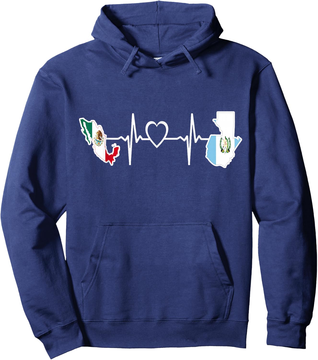 Mexican Guatemalan Flag Shirt Guatemala Mexico Heartbeat Hoodie - Hoodie | Navy