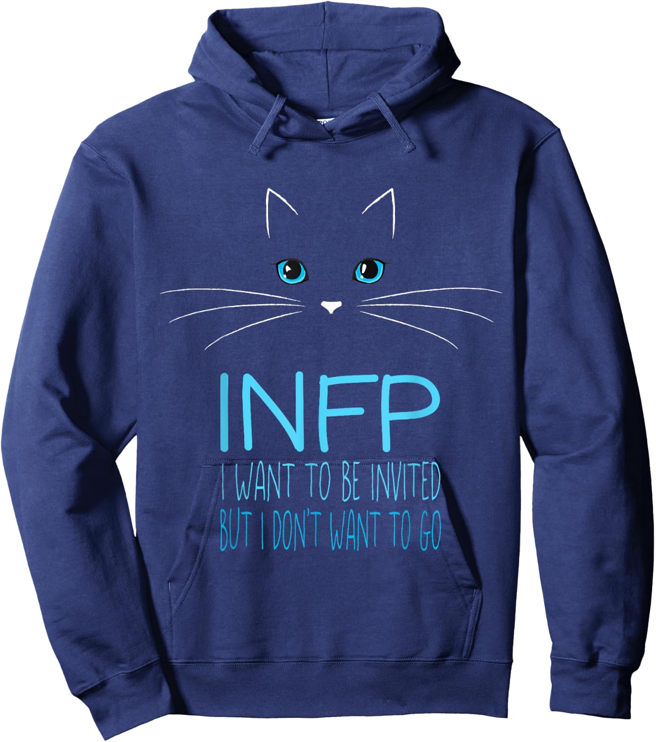 Meowsers Kitty Funny Introvert Cat Lover Gift INFP I Want To Be Invited But I Don't Want To Go Black Cat Lover Women's Small Classic Fit Short Sleeve Cat Owners Introverts Adults Hoodie - Hoodie | Navy