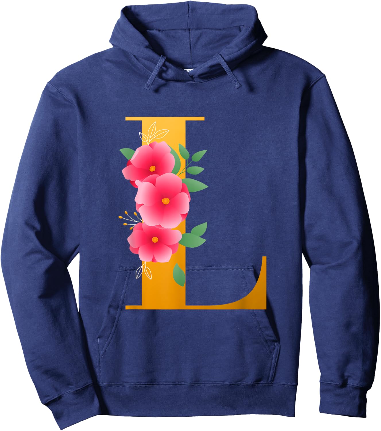 Floral L Alphabet Cute Initial Monogram Letter L Graphic Hoodie - Hoodie | Navy