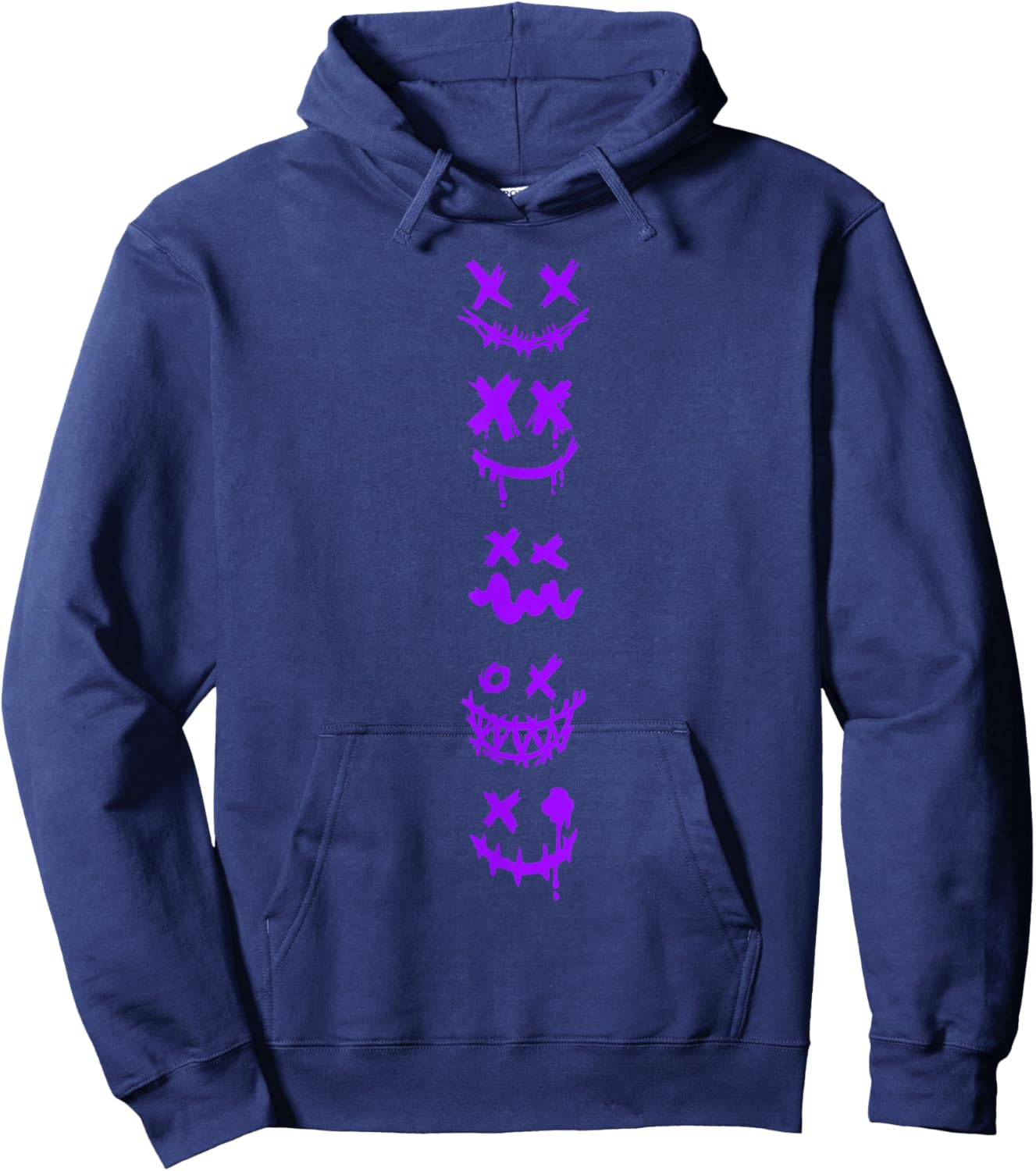 Purple Grunge Monster Smile Faces Purple Graphic Hoodie - Hoodie | Navy