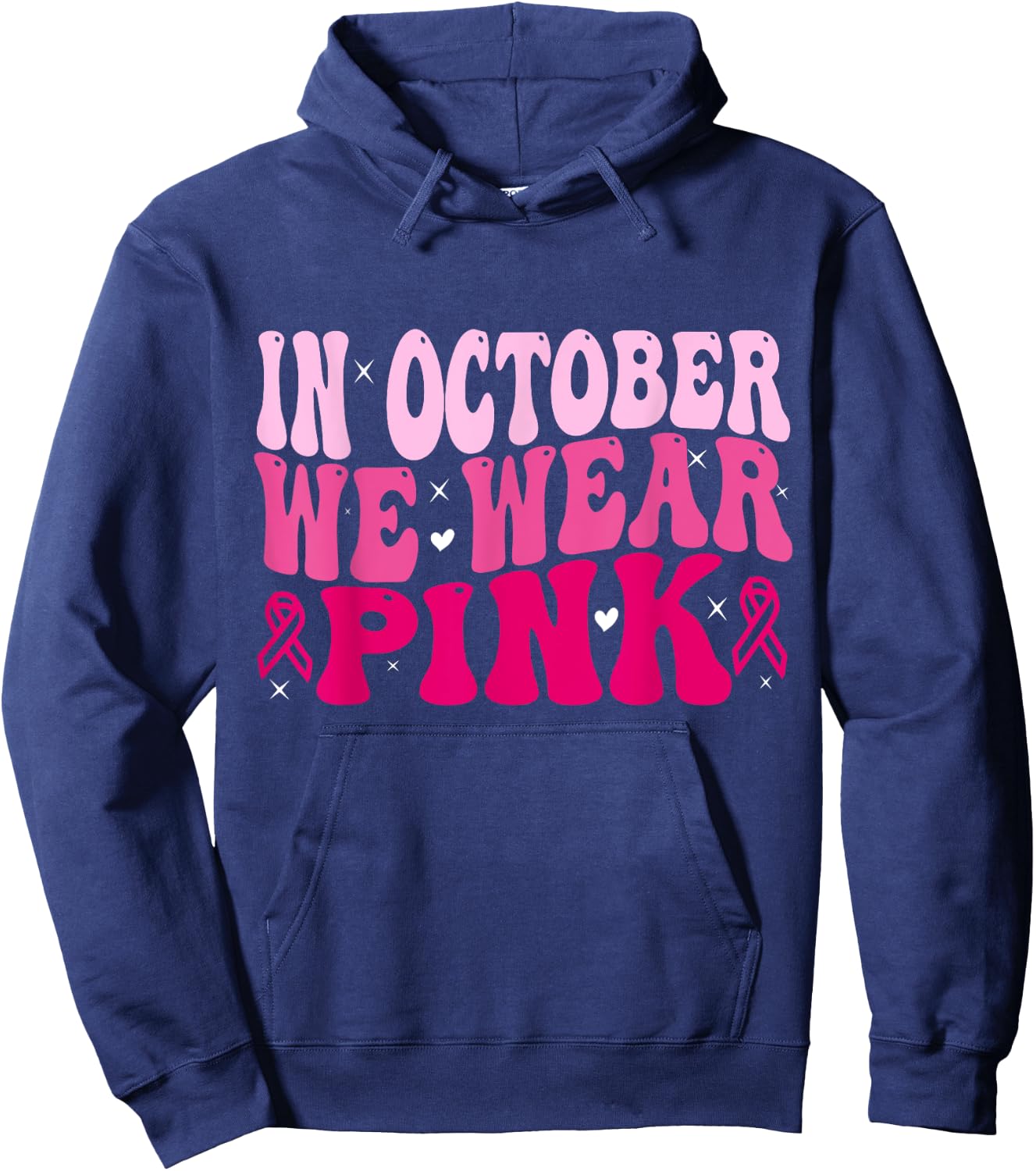 In October We Wear Pink Halloween Breast Cancer Awareness Hoodie - Hoodie | Navy