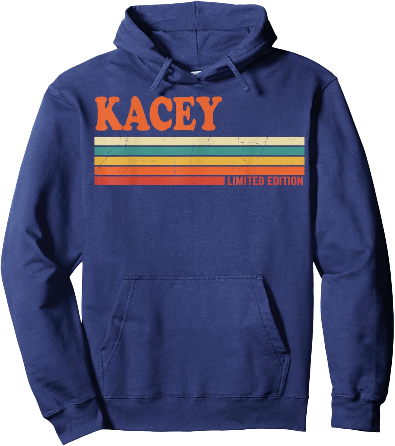 Kacey Retro Personalized First Name Vintage Stripes Hoodie - Hoodie | Navy