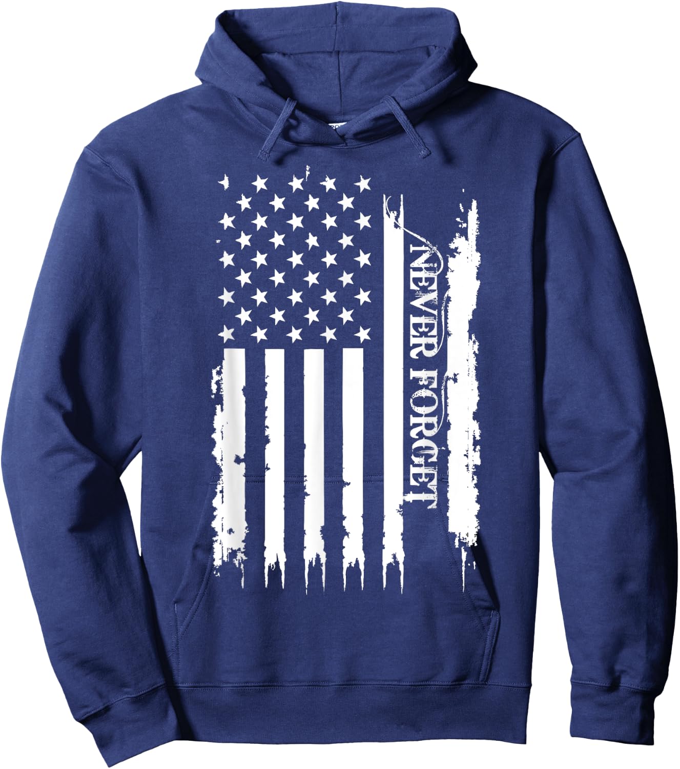 Never Forget United States Distressed w US Flag Hoodie - Hoodie | Navy