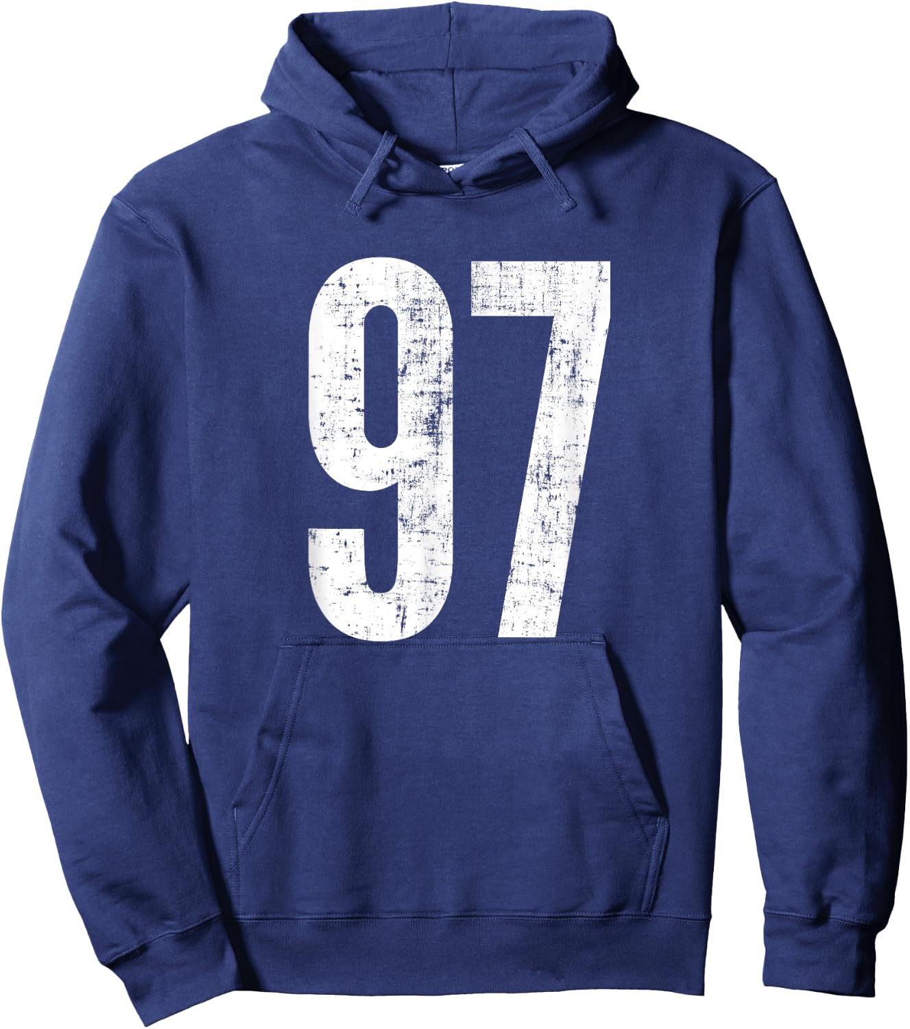Number 97 Ninety Seven Distressed Vintage Sport Team Players Hoodie - Hoodie | Navy