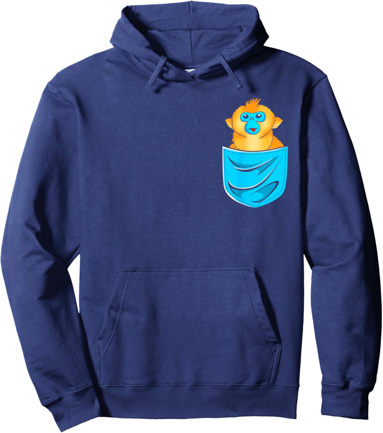 Cute Golden Snub Nosed Monkey In A Pocket Hoodie - Hoodie | Navy