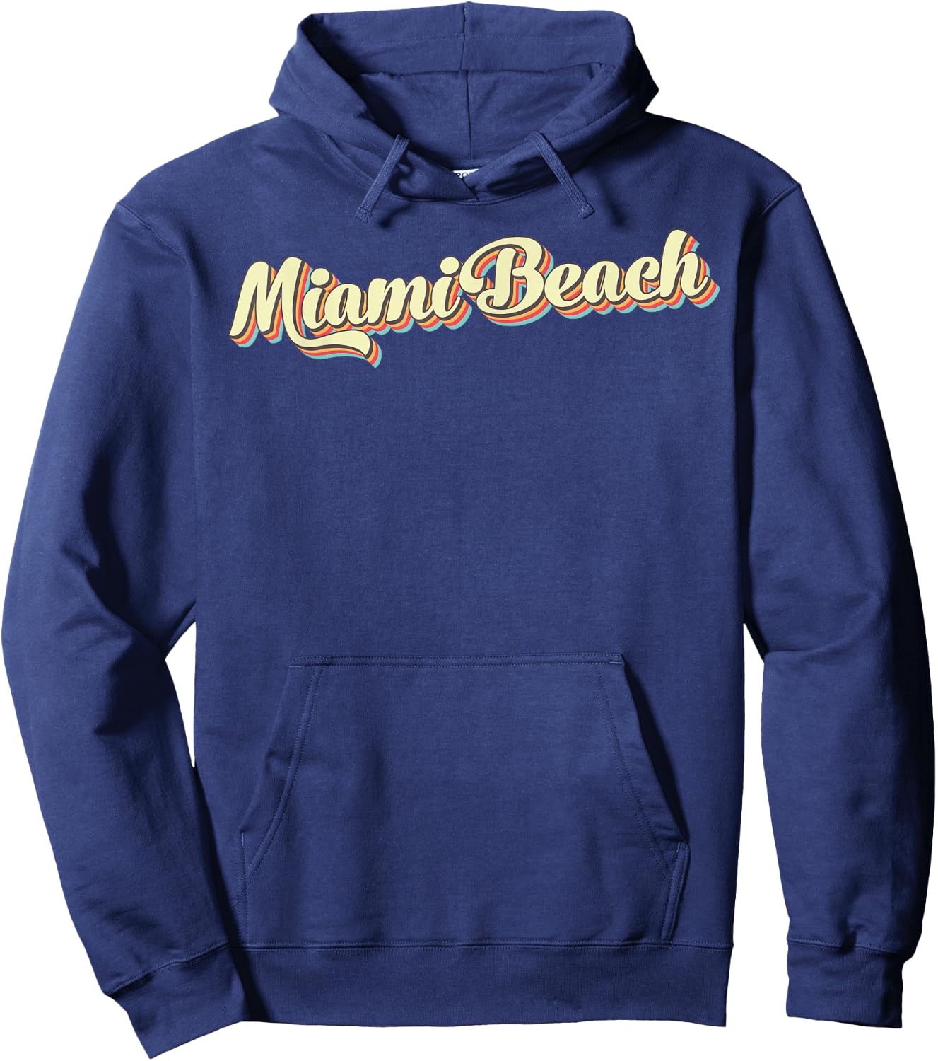 Miami Beach Retro Art Baseball Font Vintage Hoodie - Hoodie | Navy