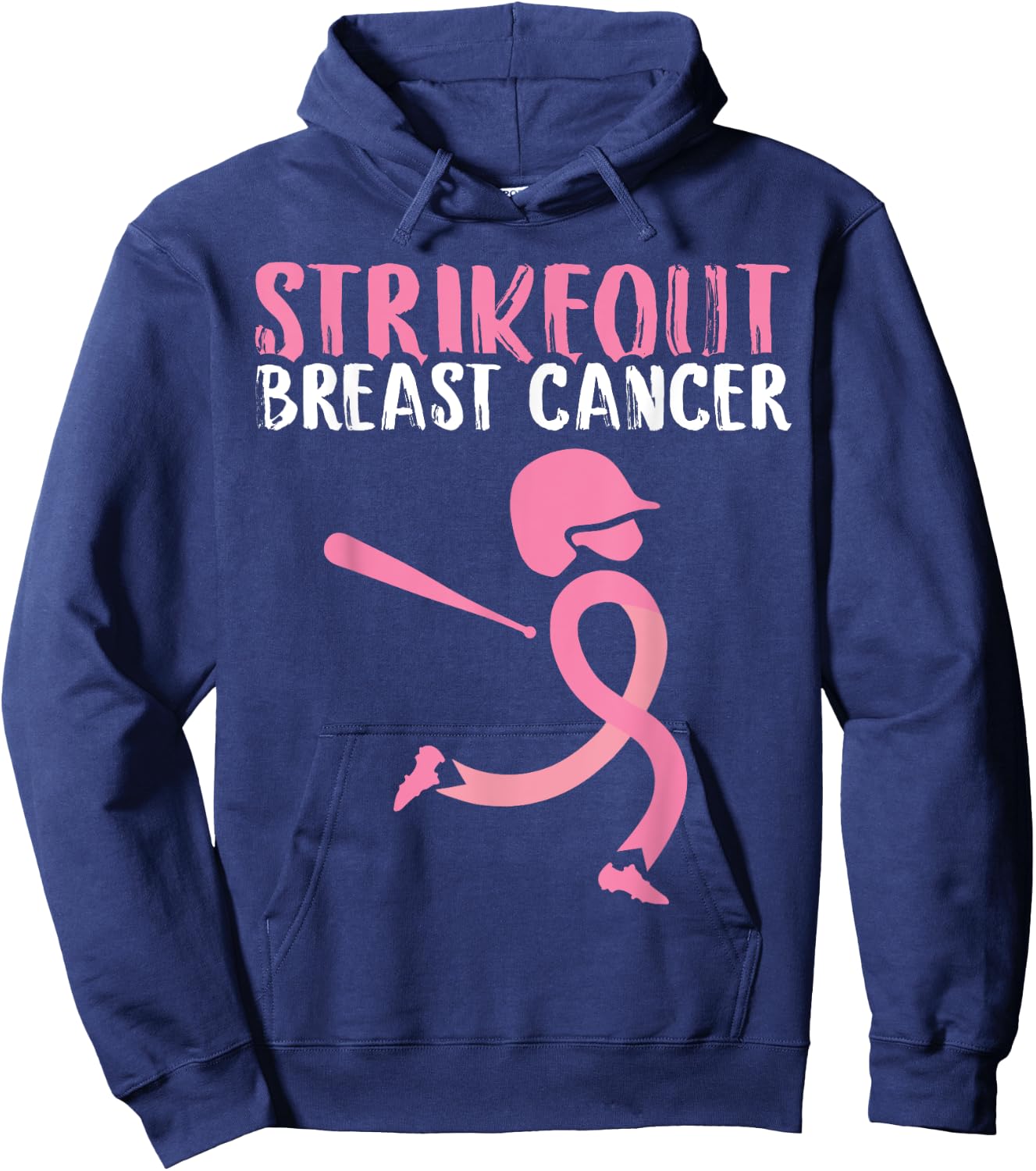 Strike Out Breast Cancer Awareness Pink Ribbon Baseball Girl Hoodie - Hoodie | Navy