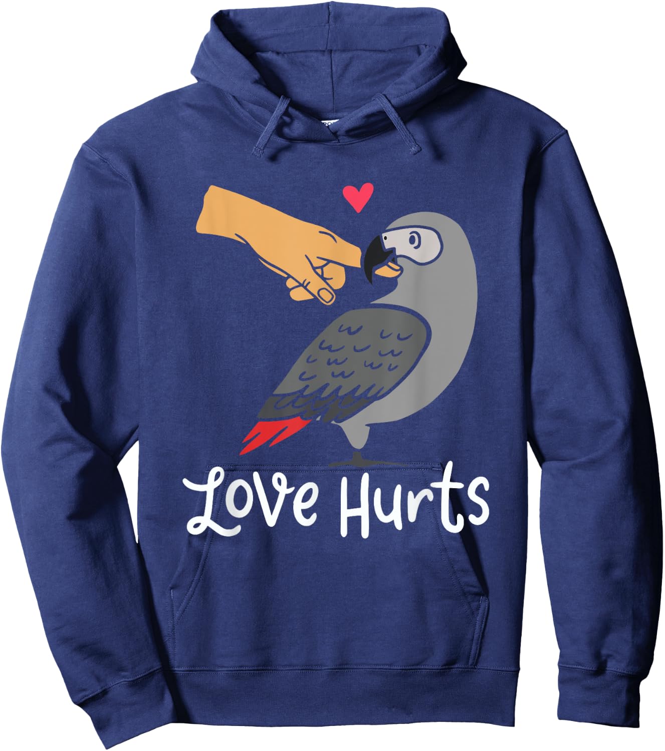 Love Hurts, African Grey Parrot Hoodie - Hoodie | Navy