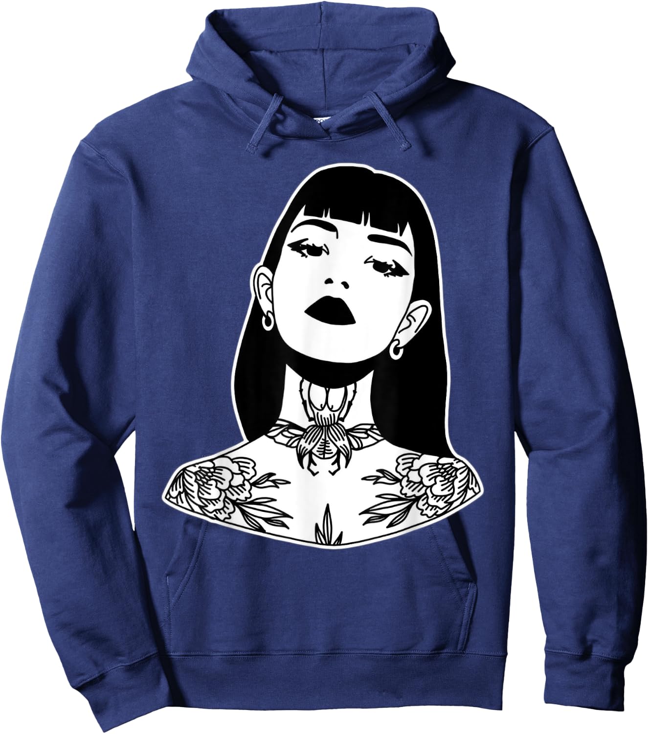Tattooed Pretty Girl Blackwork Hoodie - Hoodie | Navy