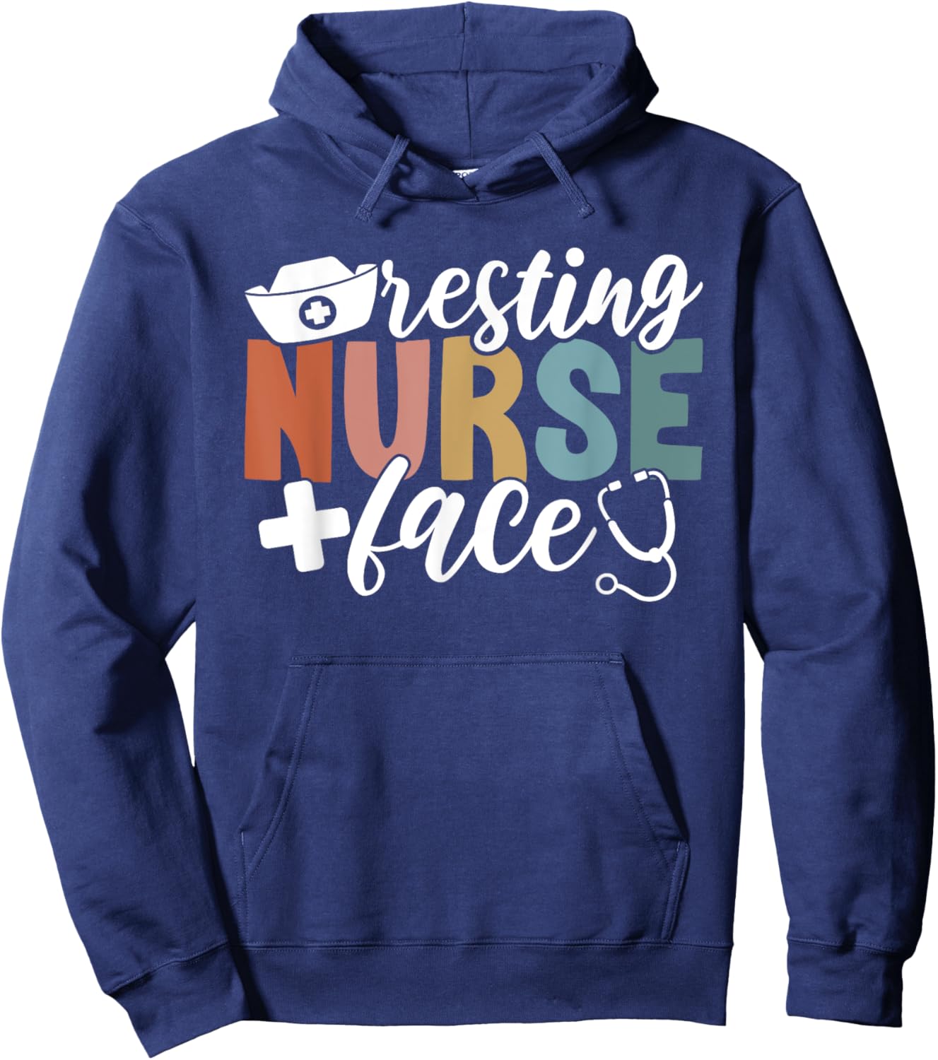 Resting Nurse Face - Black, Small, -Adults, Short Sleeve, , Nurse Theme, Classic Fit Hoodie - Hoodie | Navy