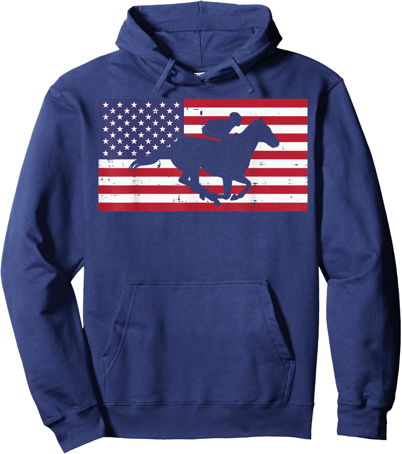 Horse Riding US Flag Horseback Racing Patriotic Equestrian Hoodie - Hoodie | Navy