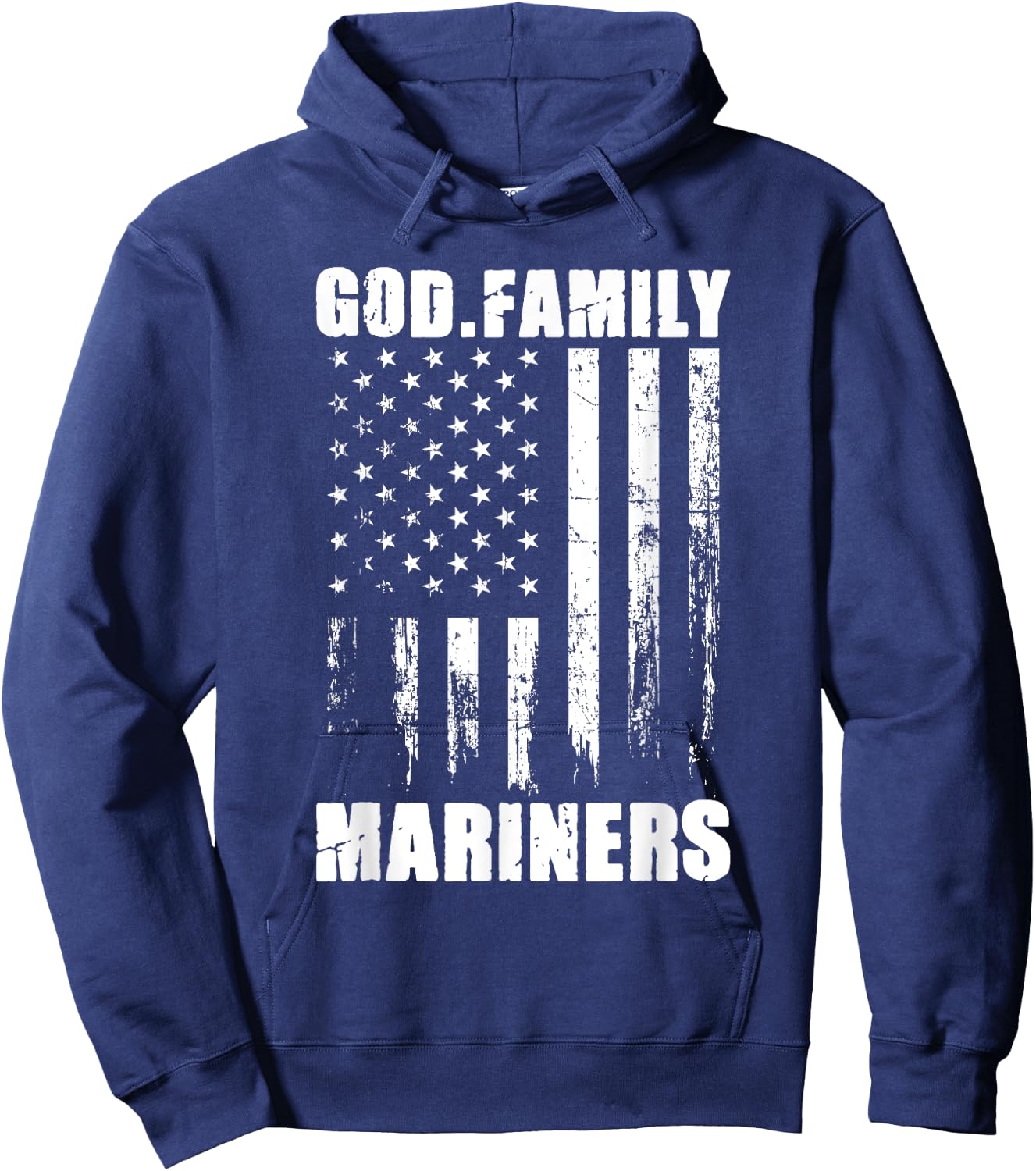 God. Family. Mariners. Vintage USA Flag Hoodie - Hoodie | Navy
