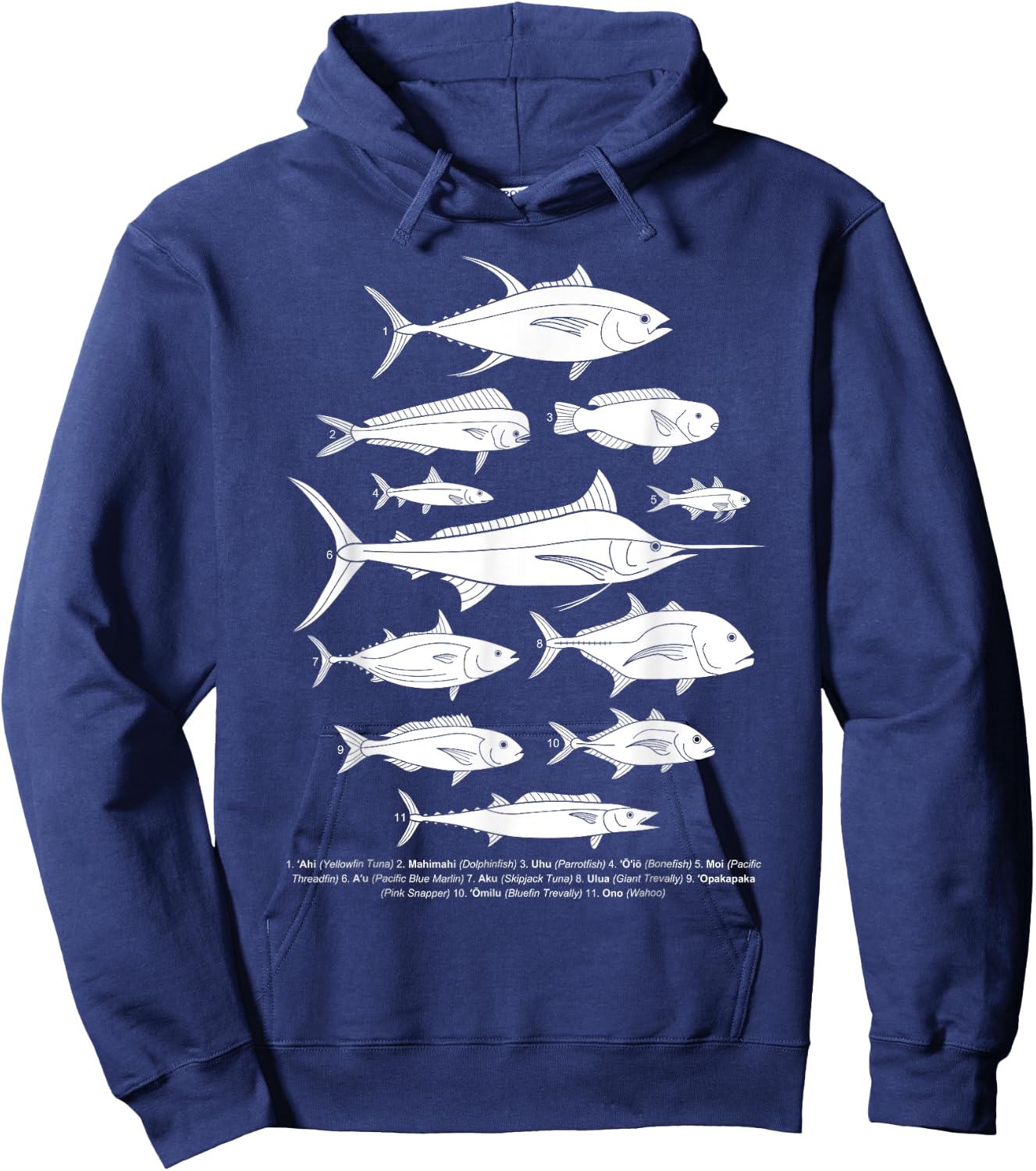 Hawaiian Fish (Ahi, Mahimahi, Ulua, Aku, Uhu, etc.) Fishing Hoodie - Hoodie | Navy