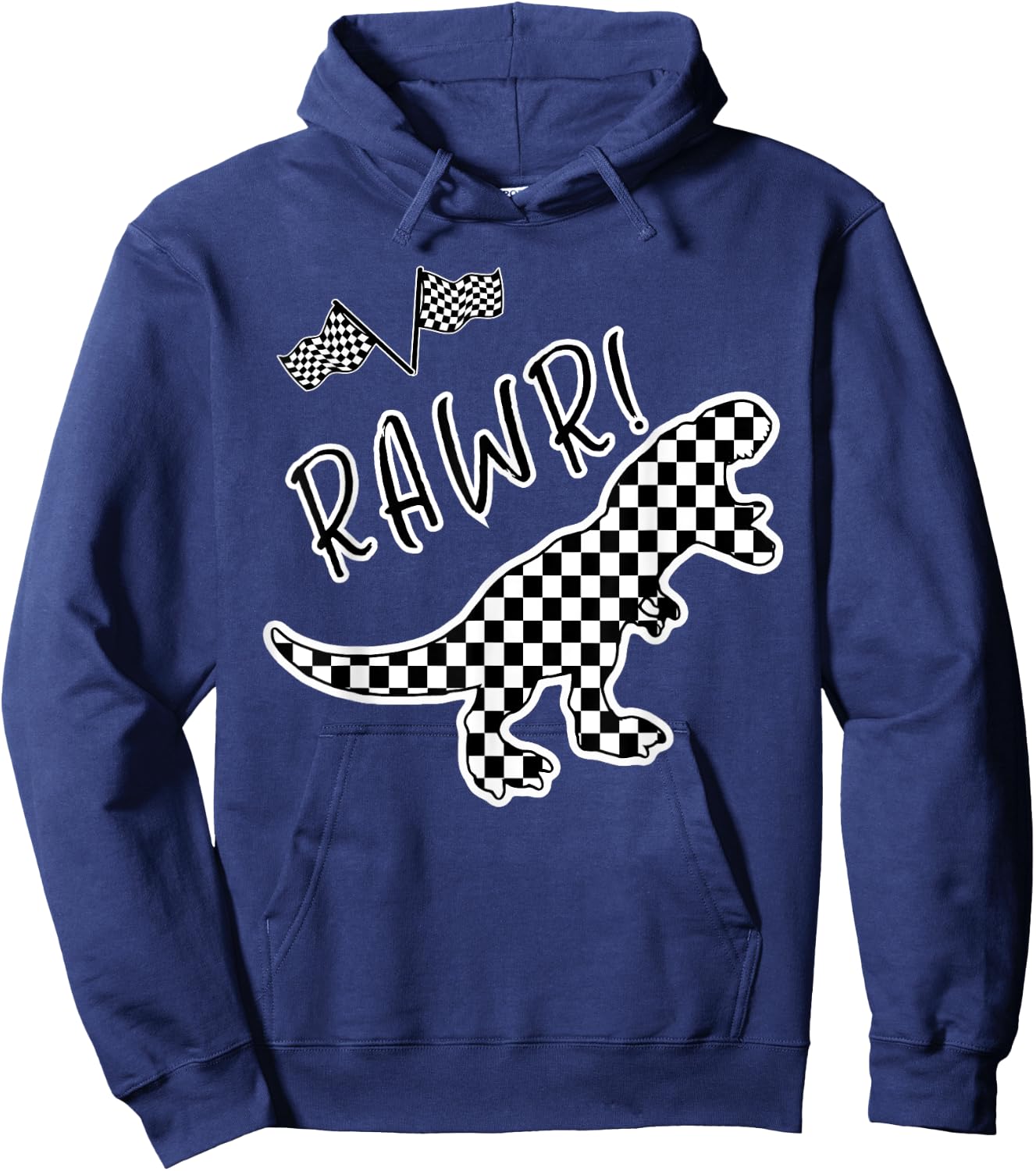 Checkered T-rex Dinosaur Race Car Gamer Boys Girls Toddler Hoodie - Hoodie | Navy