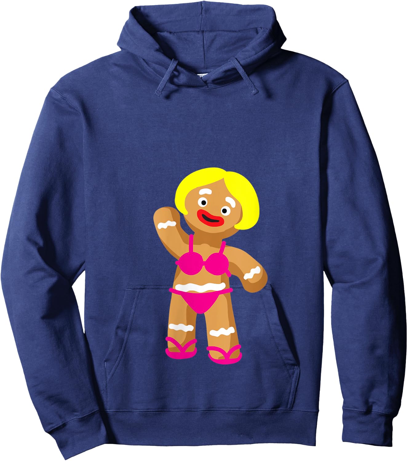 Gingerbread Woman in Bikini | Christmas in July Party V-Neck Hoodie - Hoodie | Navy