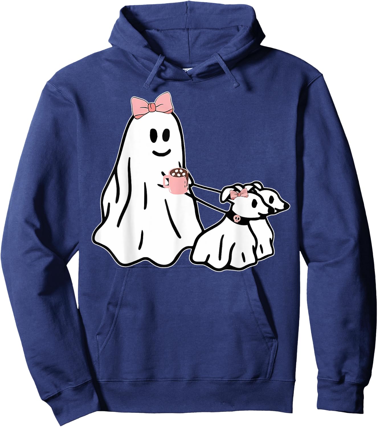 Funny Ghost Walking Dog Spooky Season Halloween Coquette Hoodie - Hoodie | Navy