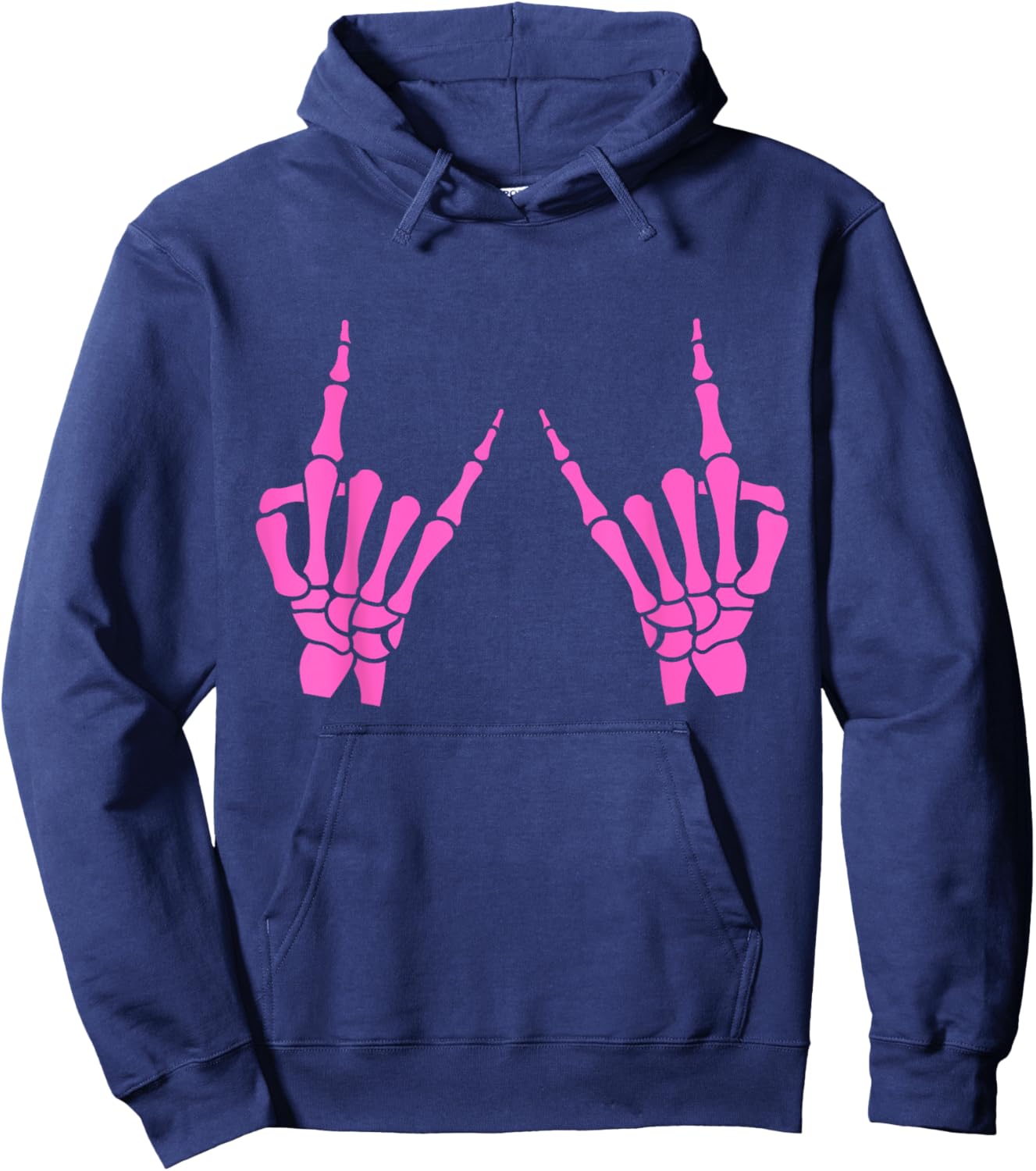 Skeleton Hand Horns Rock On Heavy Metal Women Back The Pink Hoodie - Hoodie | Navy